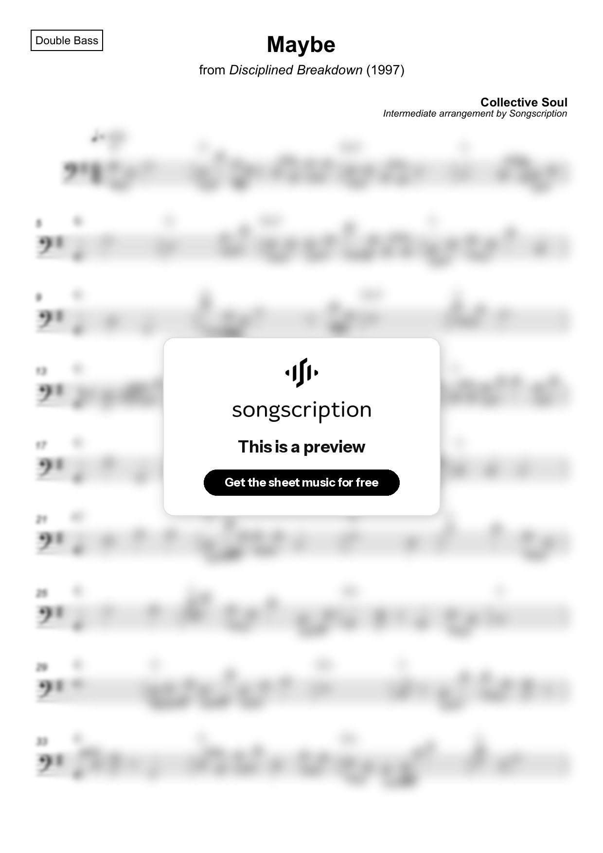 Intermediate Double Bass Sheet Music for "Maybe" by Collective Soul