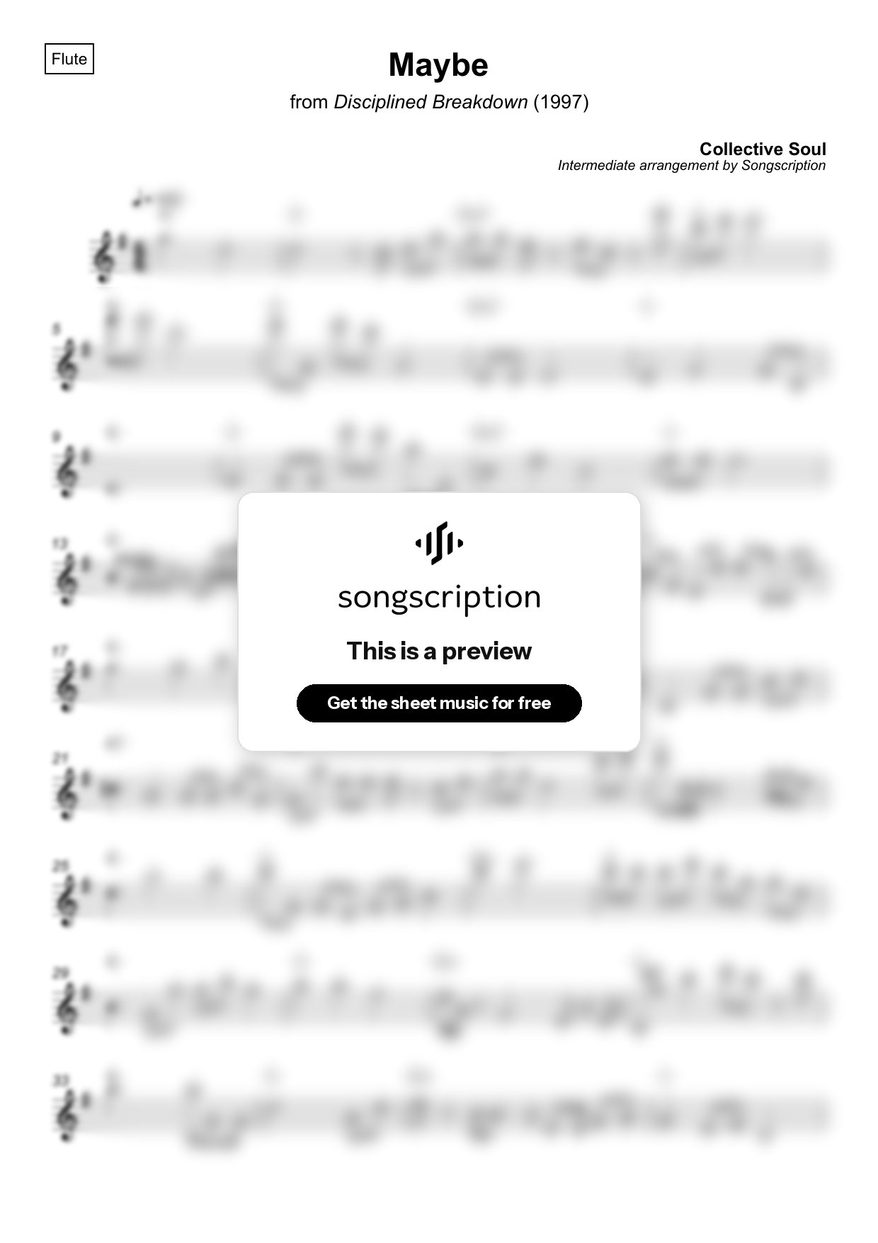 Intermediate Flute Sheet Music for "Maybe" by Collective Soul