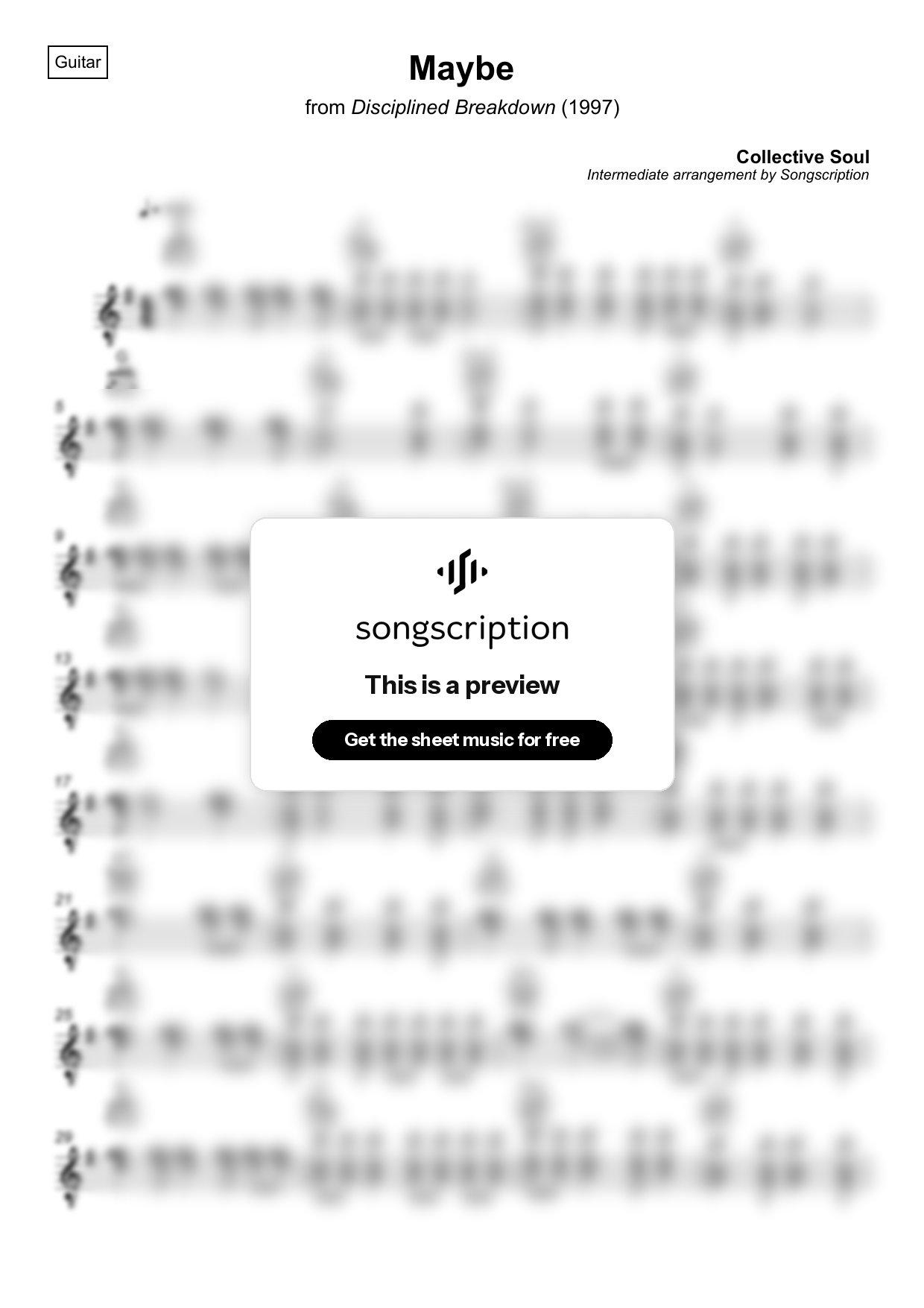 Intermediate Acoustic Guitar Sheet Music for "Maybe" by Collective Soul