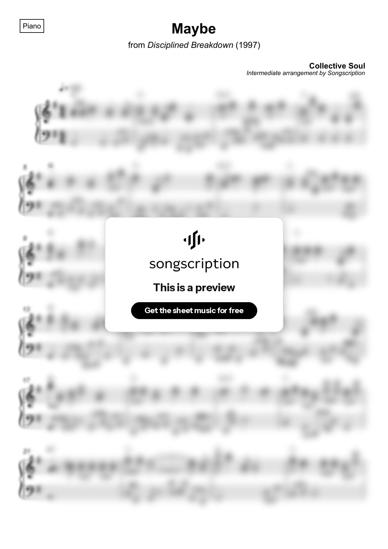 Intermediate Piano Sheet Music for "Maybe" by Collective Soul