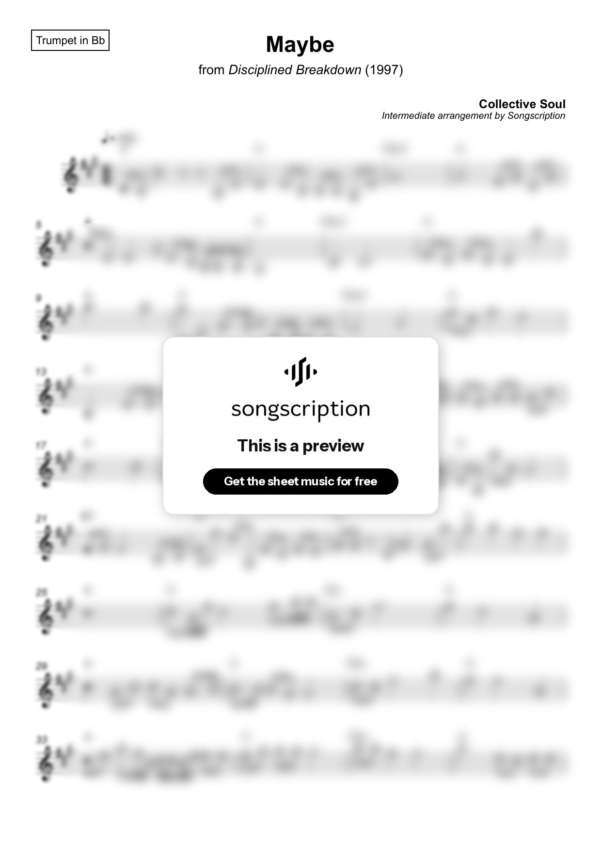 Intermediate Trumpet Sheet Music for "Maybe" by Collective Soul
