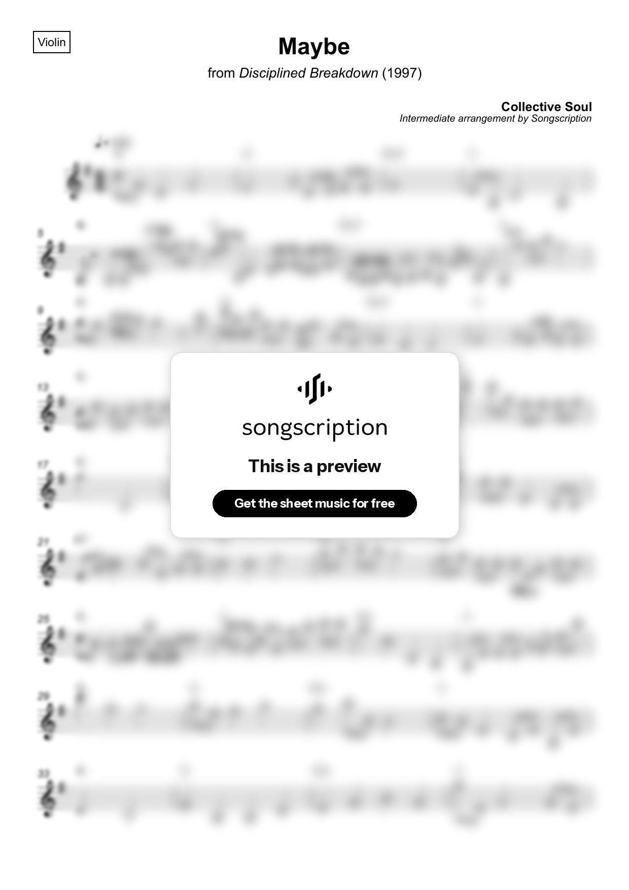 Intermediate Violin Sheet Music for "Maybe" by Collective Soul