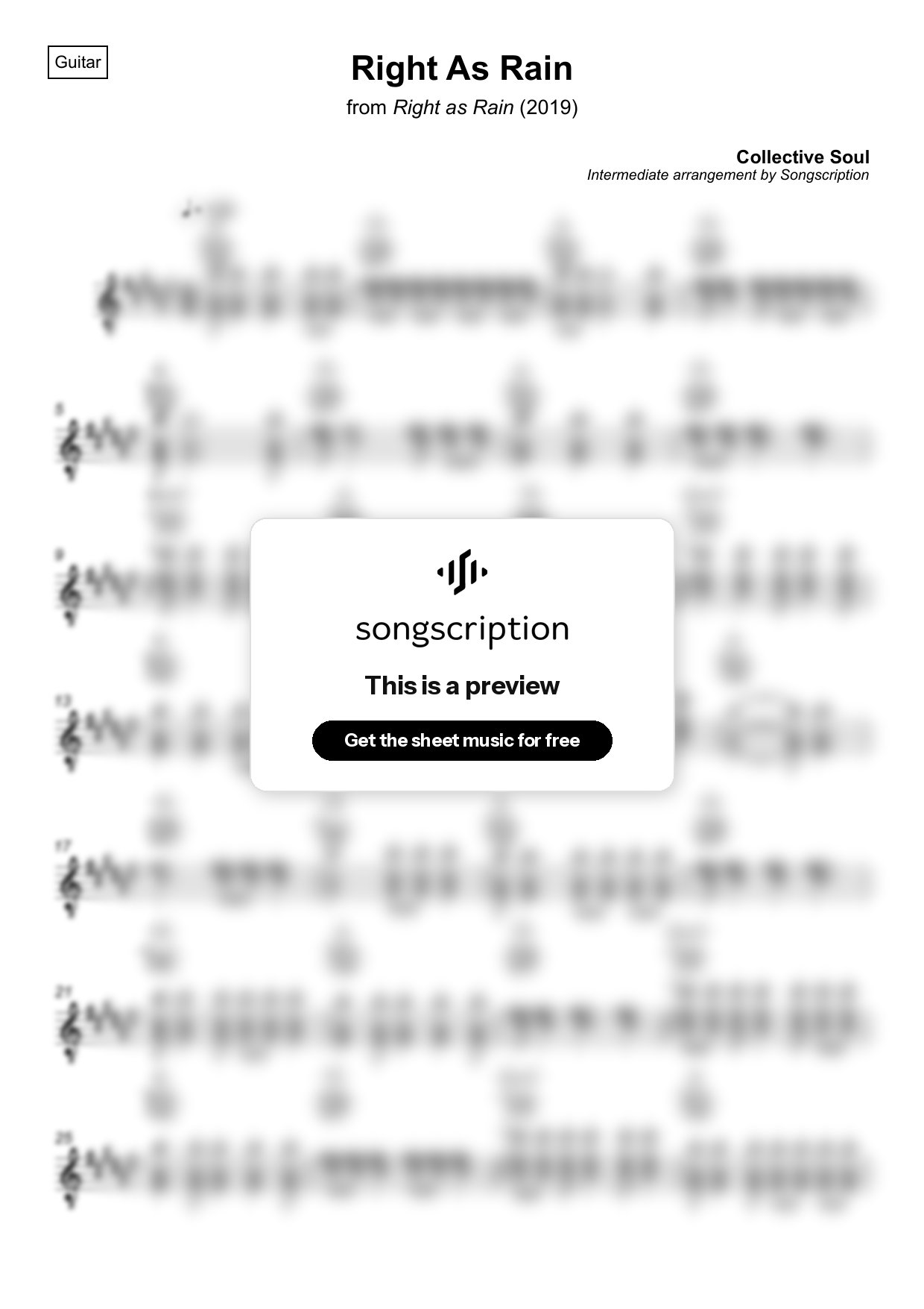 Intermediate Acoustic Guitar Sheet Music for "Right As Rain" by Collective Soul