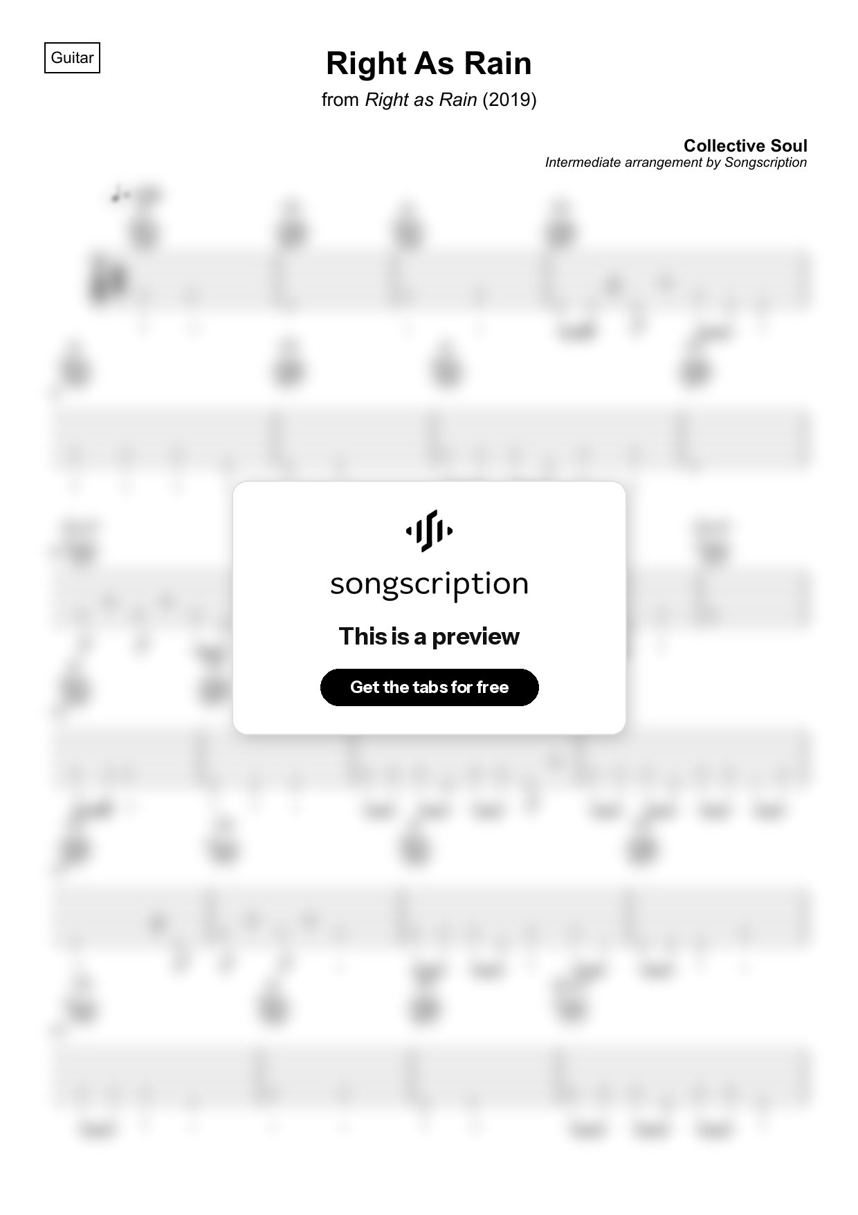 Intermediate Acoustic Guitar Tabs for "Right As Rain" by Collective Soul
