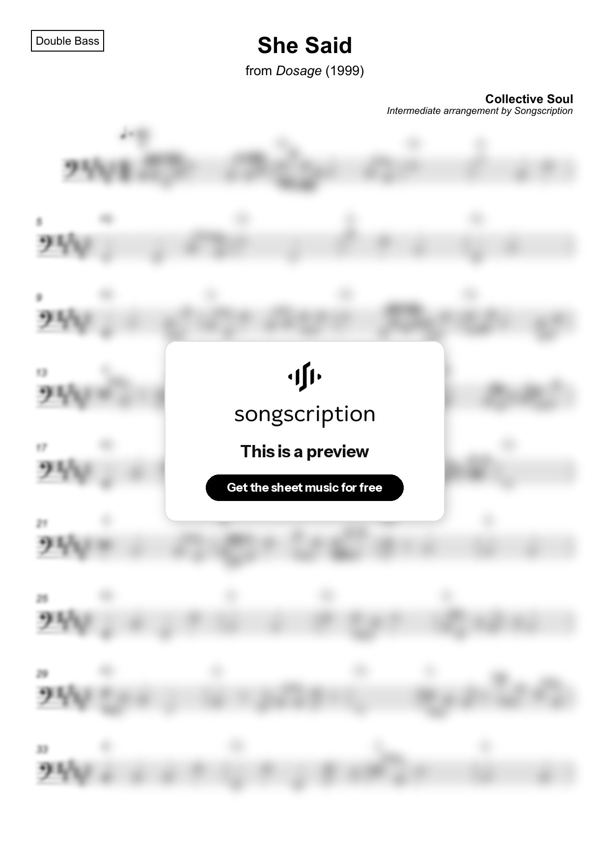 Intermediate Double Bass Sheet Music for "She Said" by Collective Soul