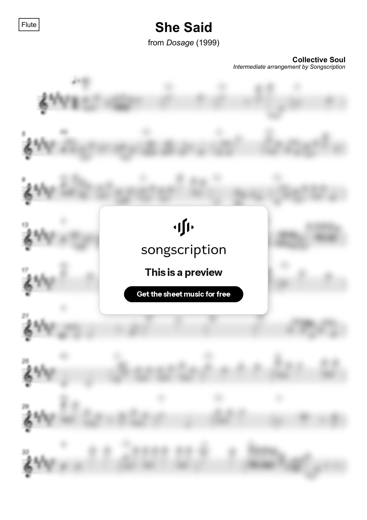 Intermediate Flute Sheet Music for "She Said" by Collective Soul