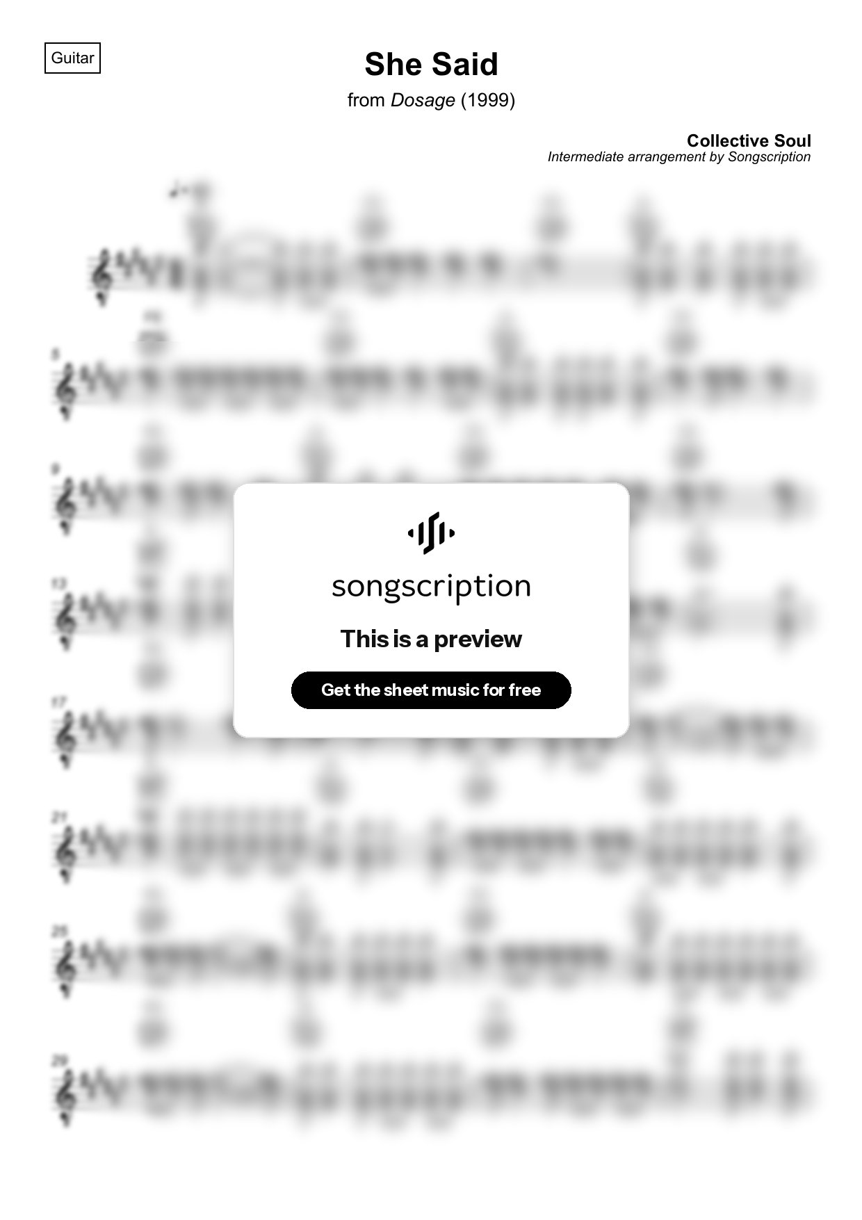 Intermediate Acoustic Guitar Sheet Music for "She Said" by Collective Soul