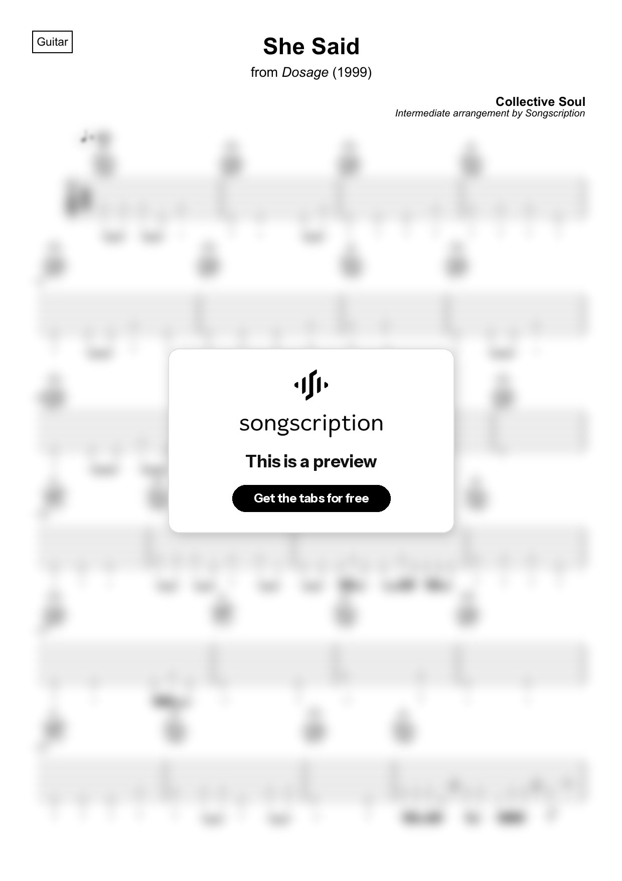 Intermediate Acoustic Guitar Tabs for "She Said" by Collective Soul