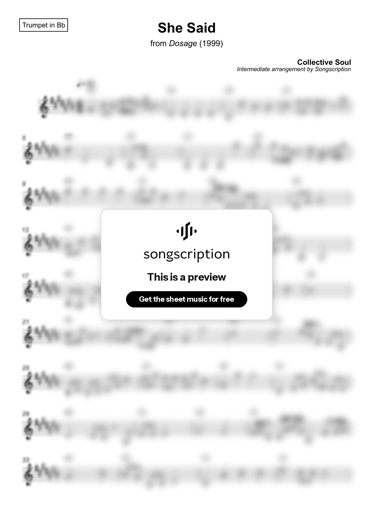 Intermediate Trumpet Sheet Music for "She Said" by Collective Soul