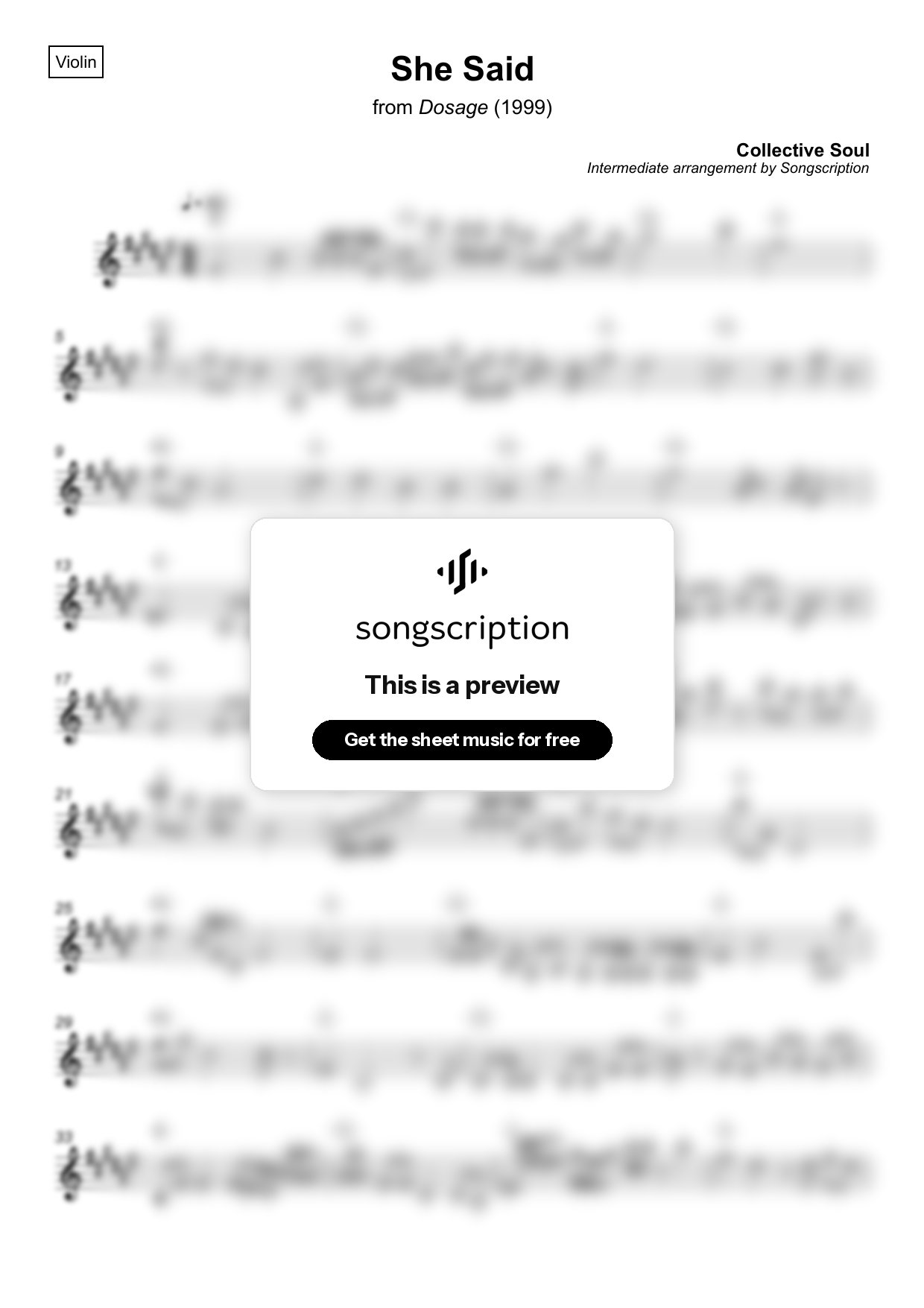 Intermediate Violin Sheet Music for "She Said" by Collective Soul