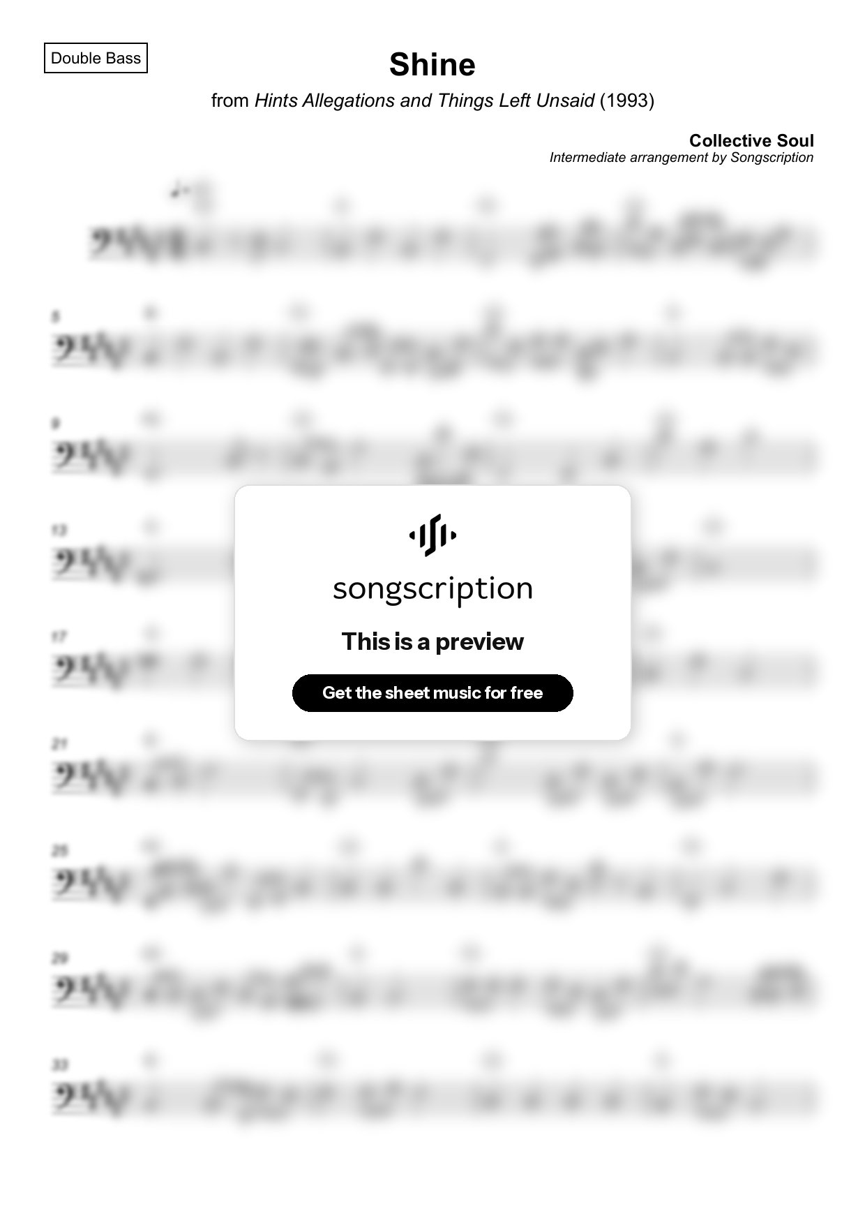 Intermediate Double Bass Sheet Music for "Shine" by Collective Soul
