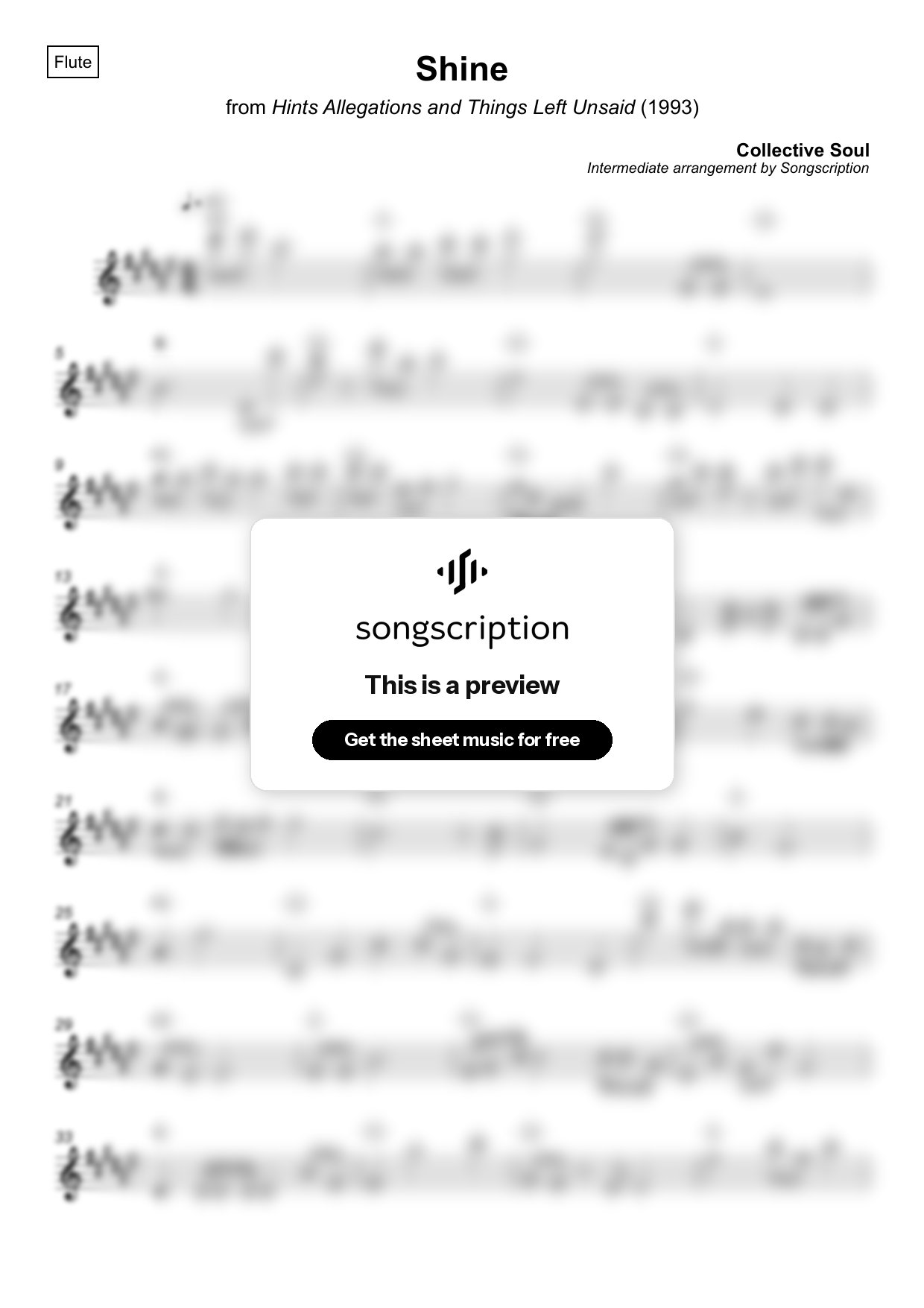 Intermediate Flute Sheet Music for "Shine" by Collective Soul