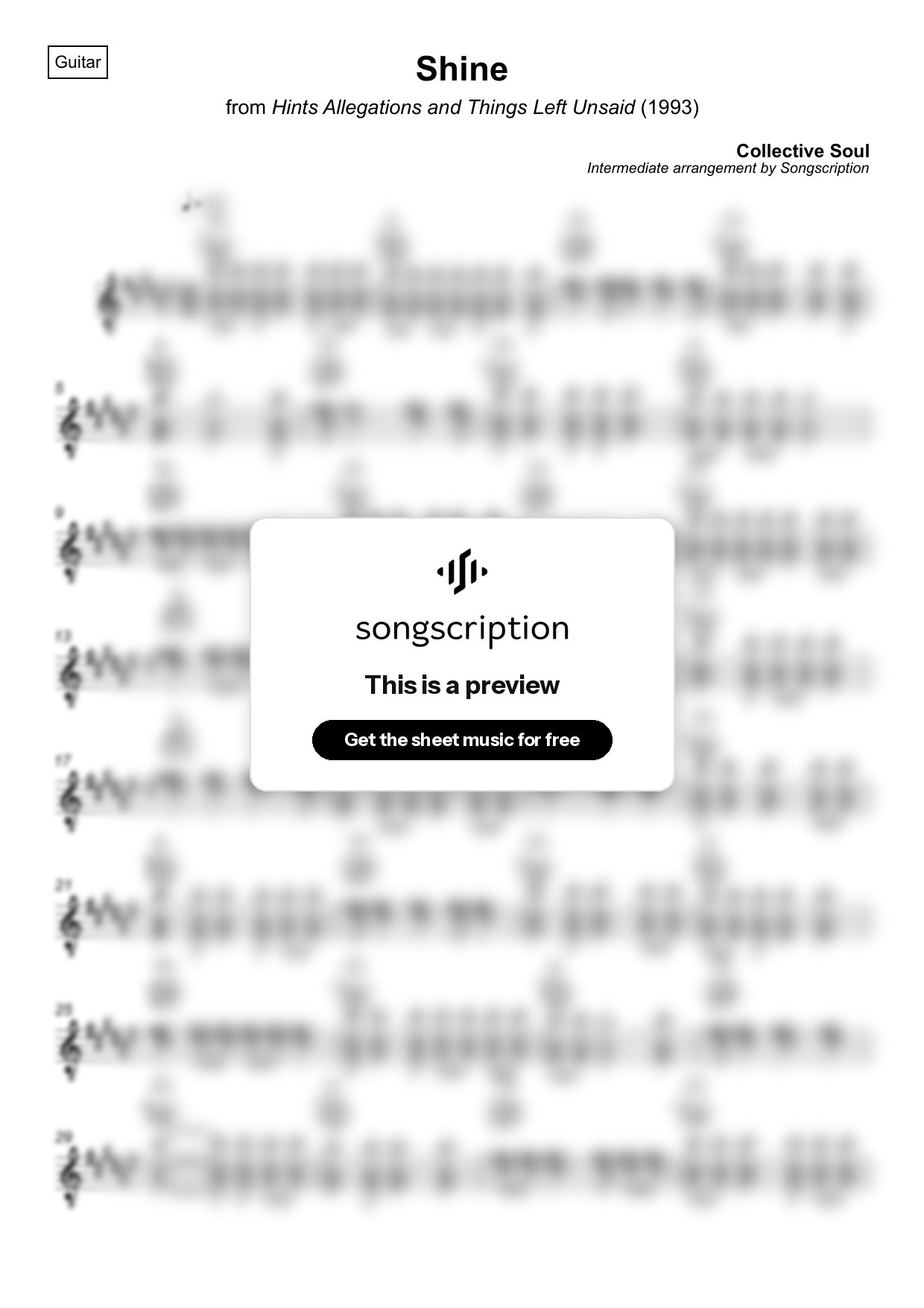 Intermediate Acoustic Guitar Sheet Music for "Shine" by Collective Soul