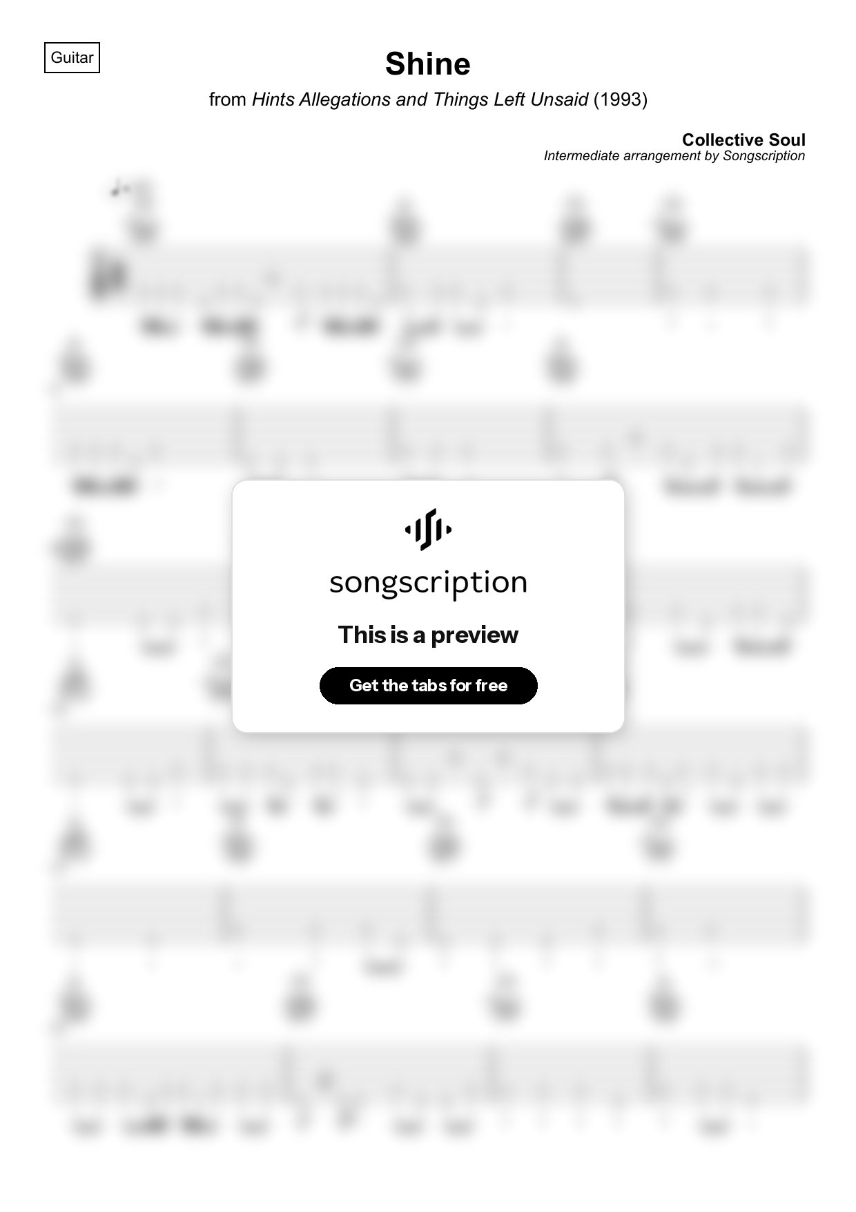 Intermediate Acoustic Guitar Tabs for "Shine" by Collective Soul