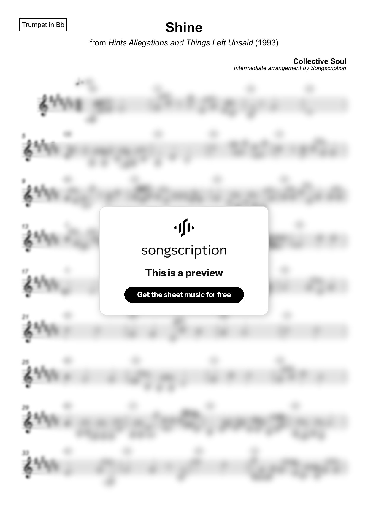 Intermediate Trumpet Sheet Music for "Shine" by Collective Soul