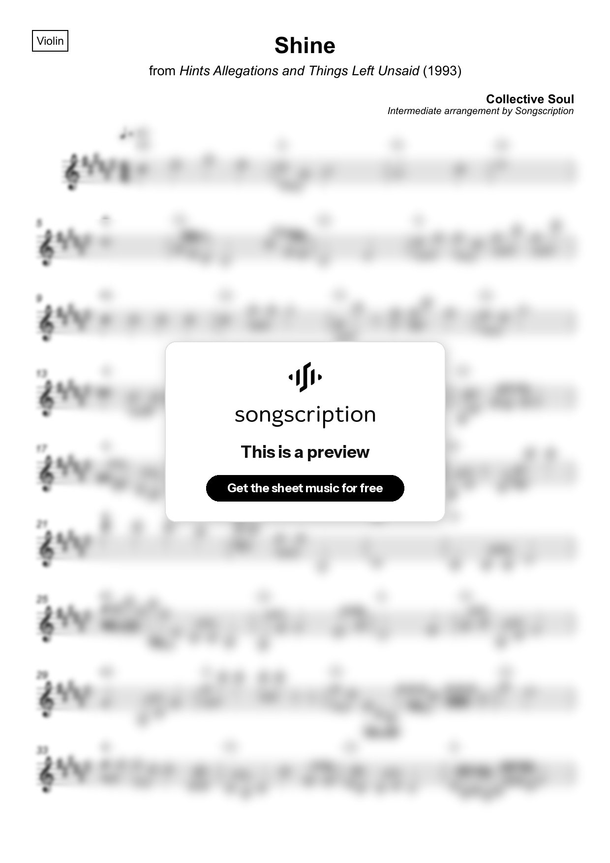Intermediate Violin Sheet Music for "Shine" by Collective Soul