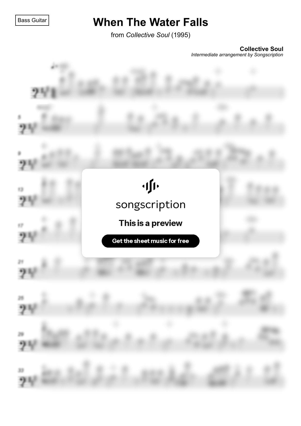 Intermediate Bass Guitar Sheet Music for "When The Water Falls" by Collective Soul