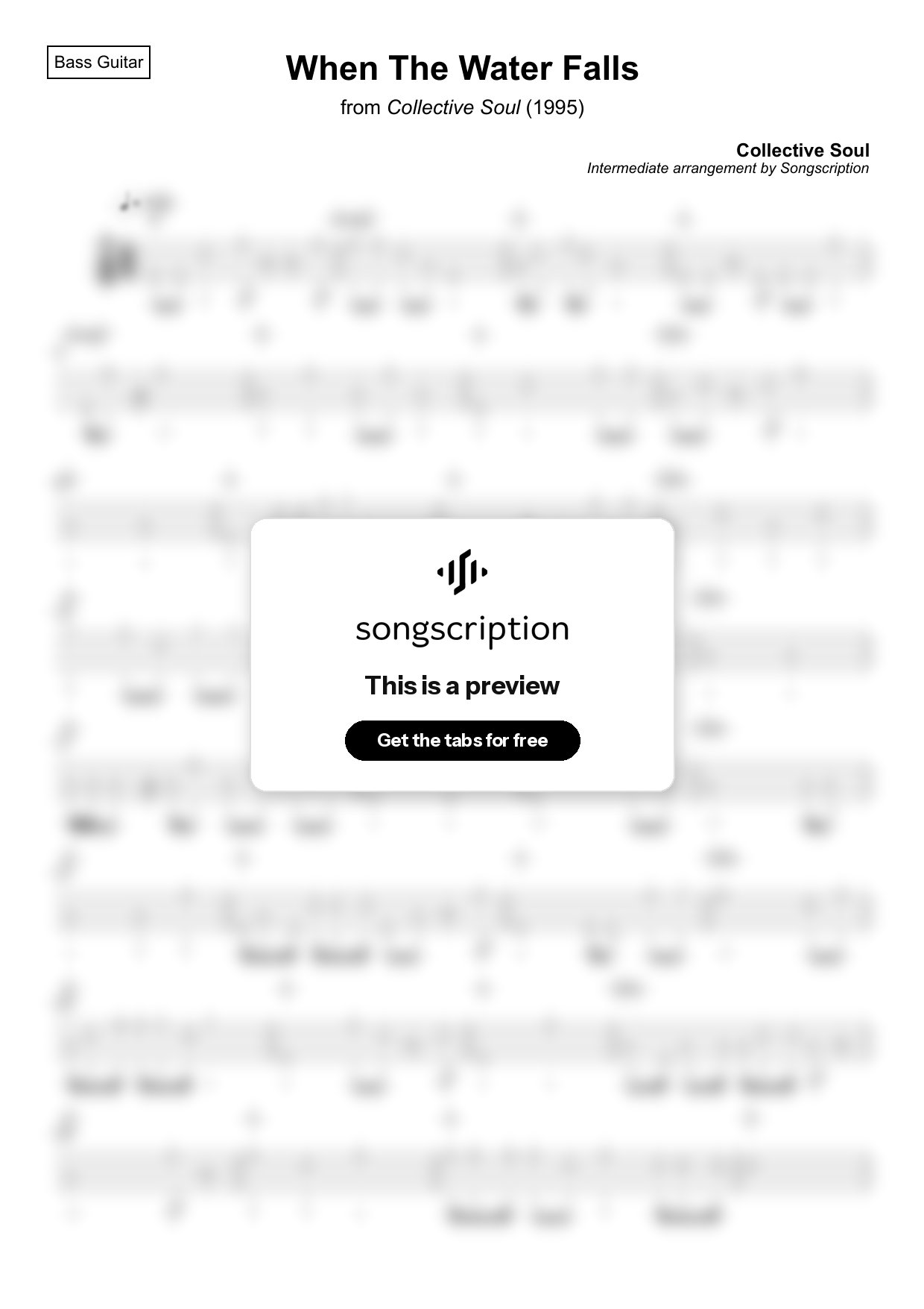 Intermediate Bass Guitar Tabs for "When The Water Falls" by Collective Soul