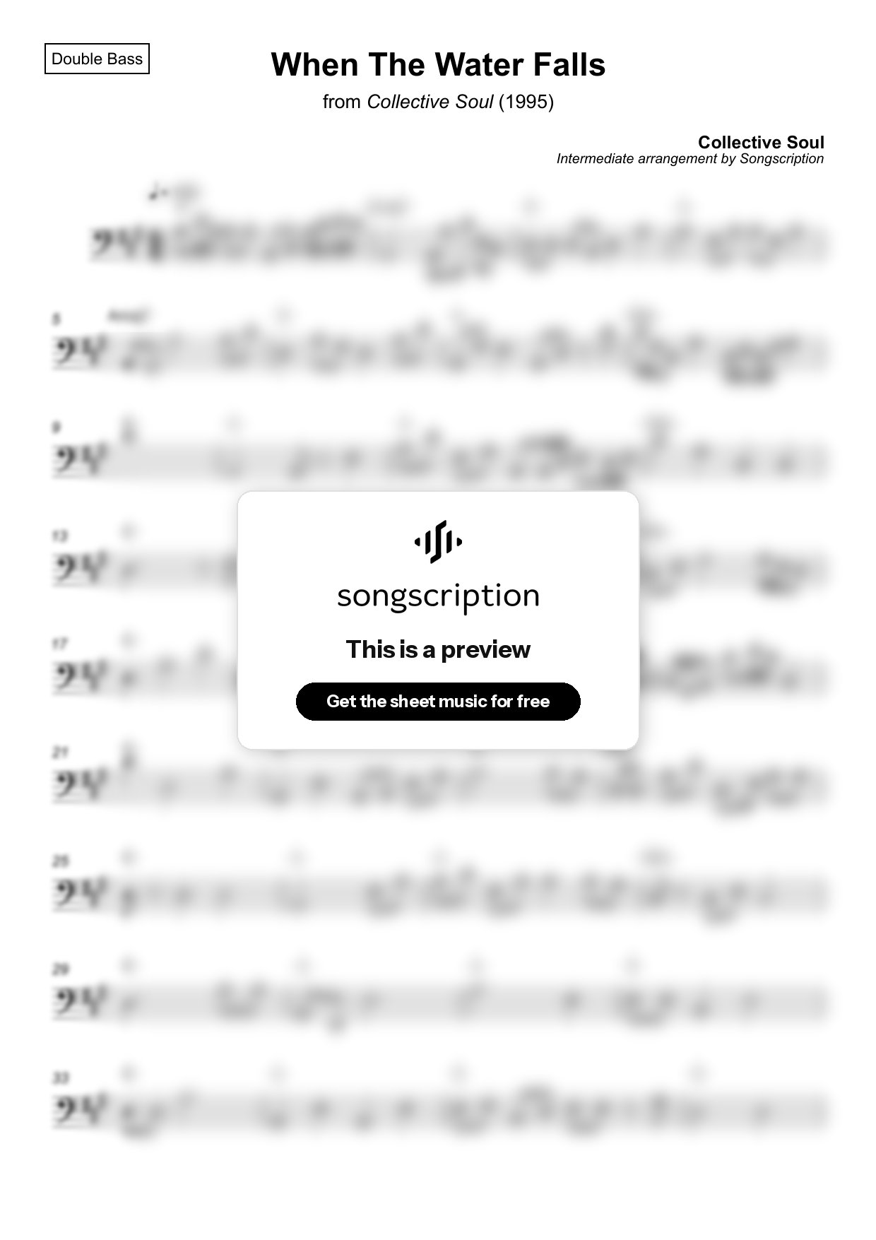Intermediate Double Bass Sheet Music for "When The Water Falls" by Collective Soul
