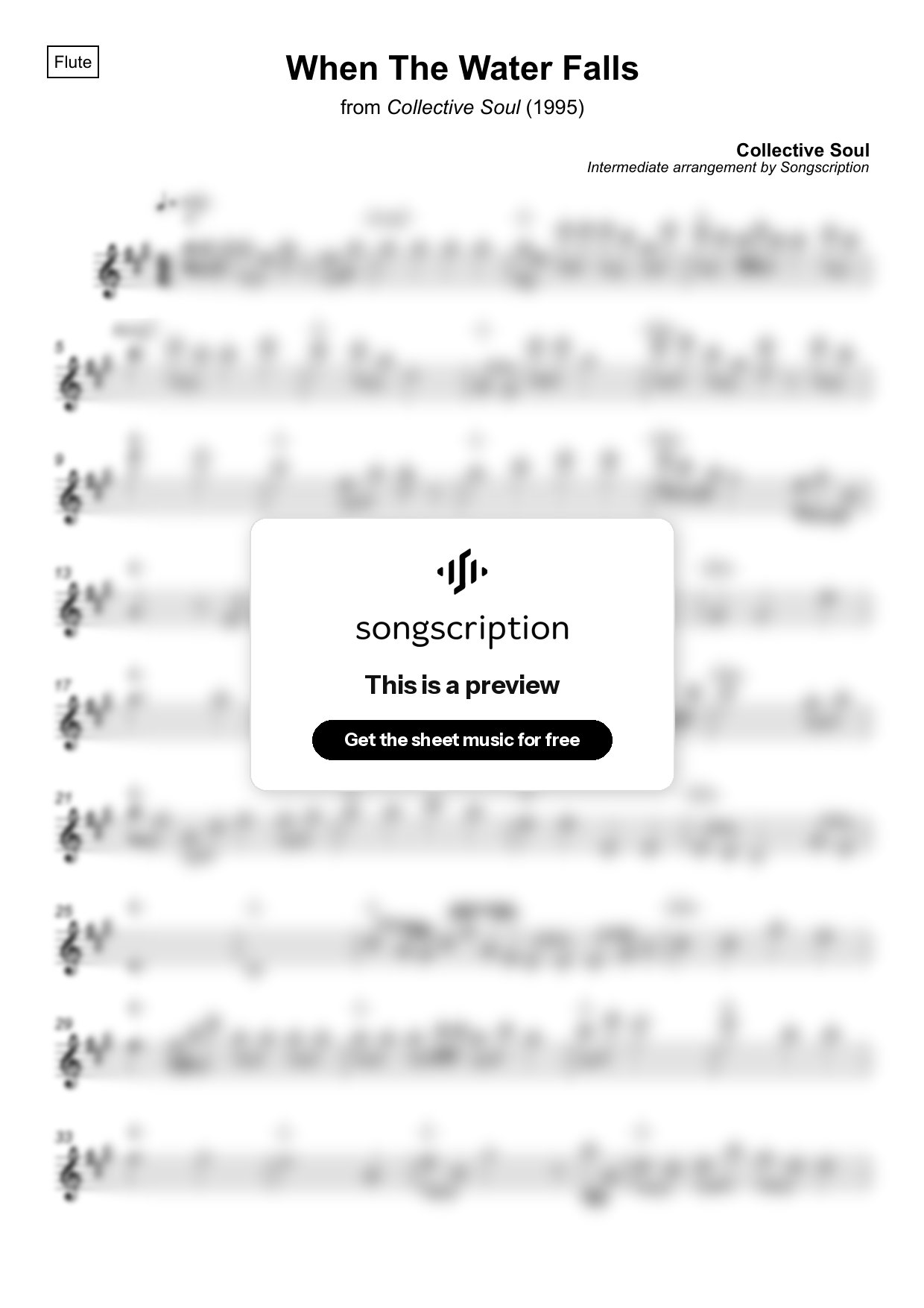 Intermediate Flute Sheet Music for "When The Water Falls" by Collective Soul