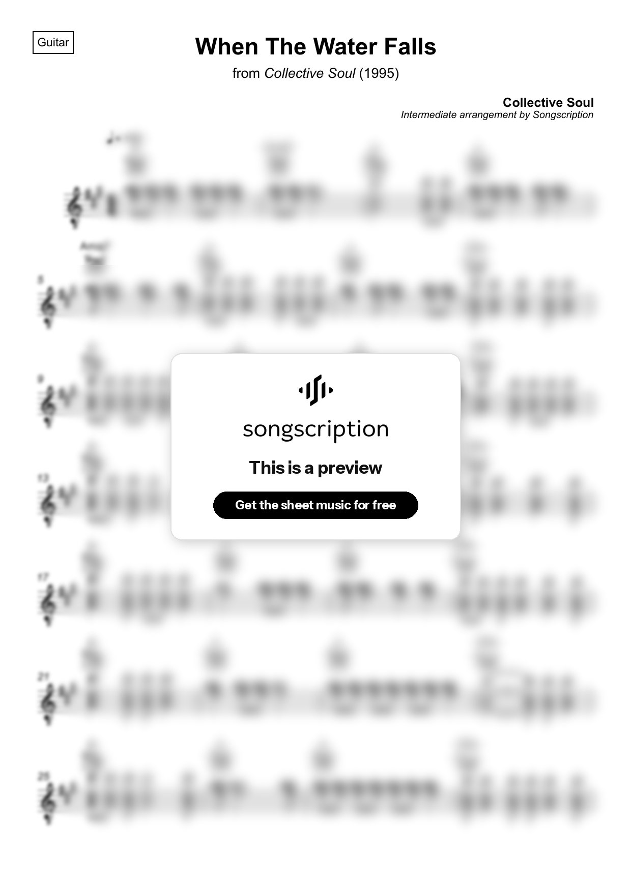 Intermediate Acoustic Guitar Sheet Music for "When The Water Falls" by Collective Soul