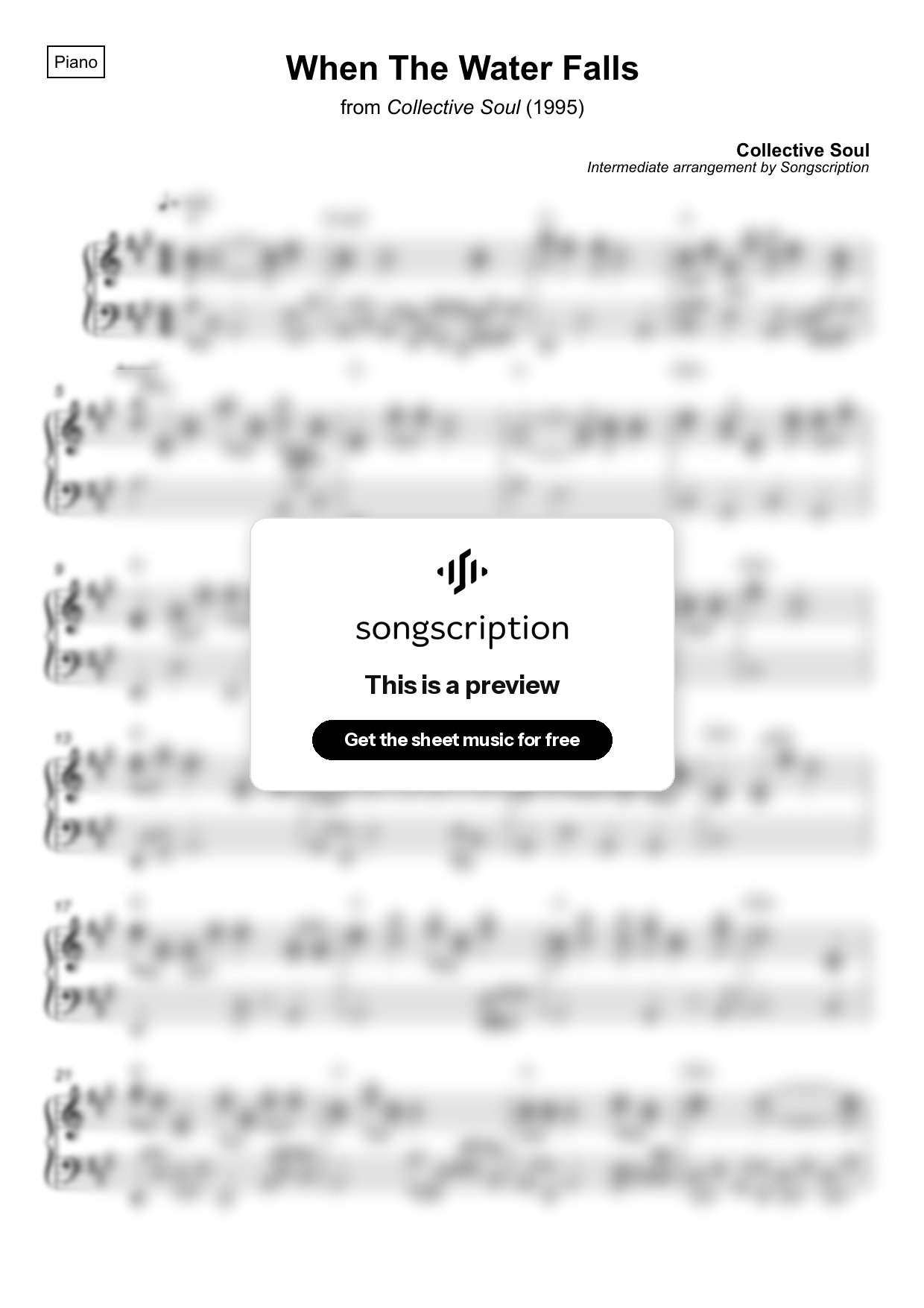 Intermediate Piano Sheet Music for "When The Water Falls" by Collective Soul