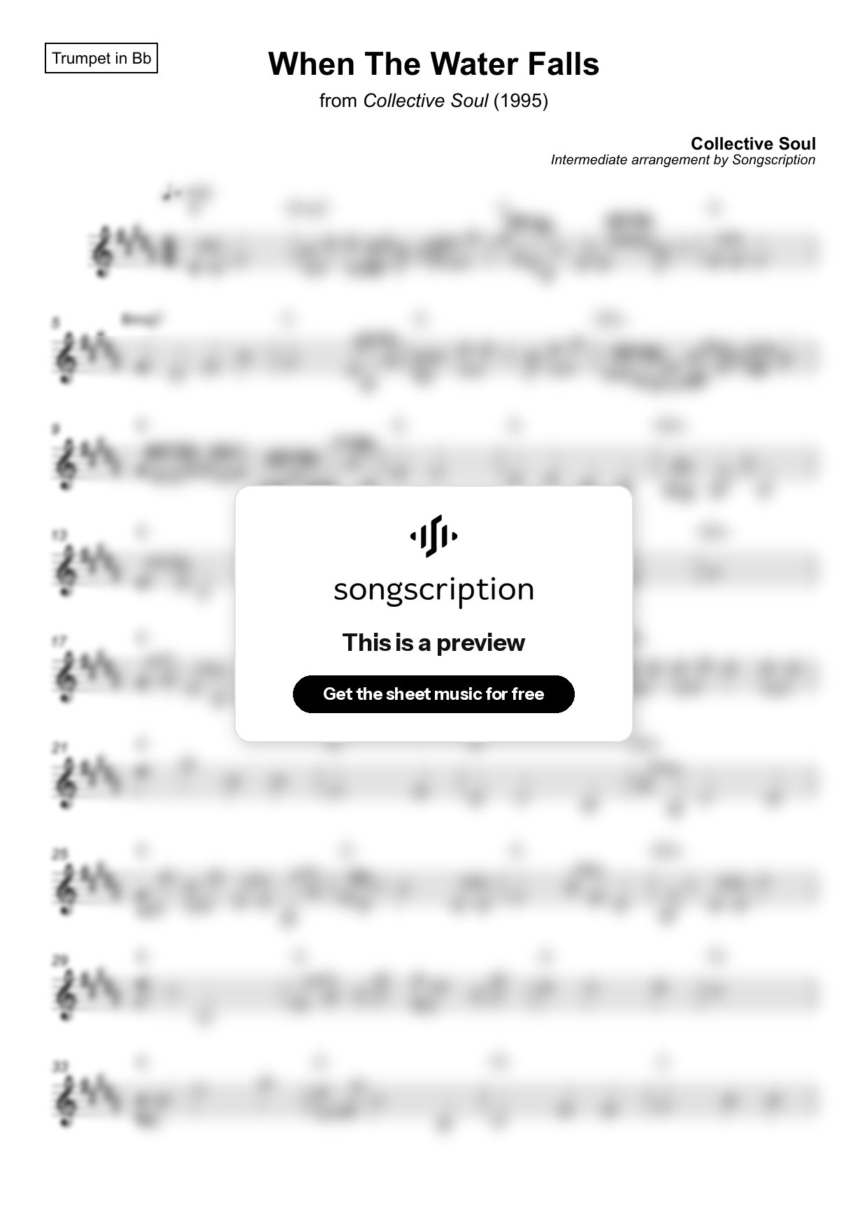 Intermediate Trumpet Sheet Music for "When The Water Falls" by Collective Soul