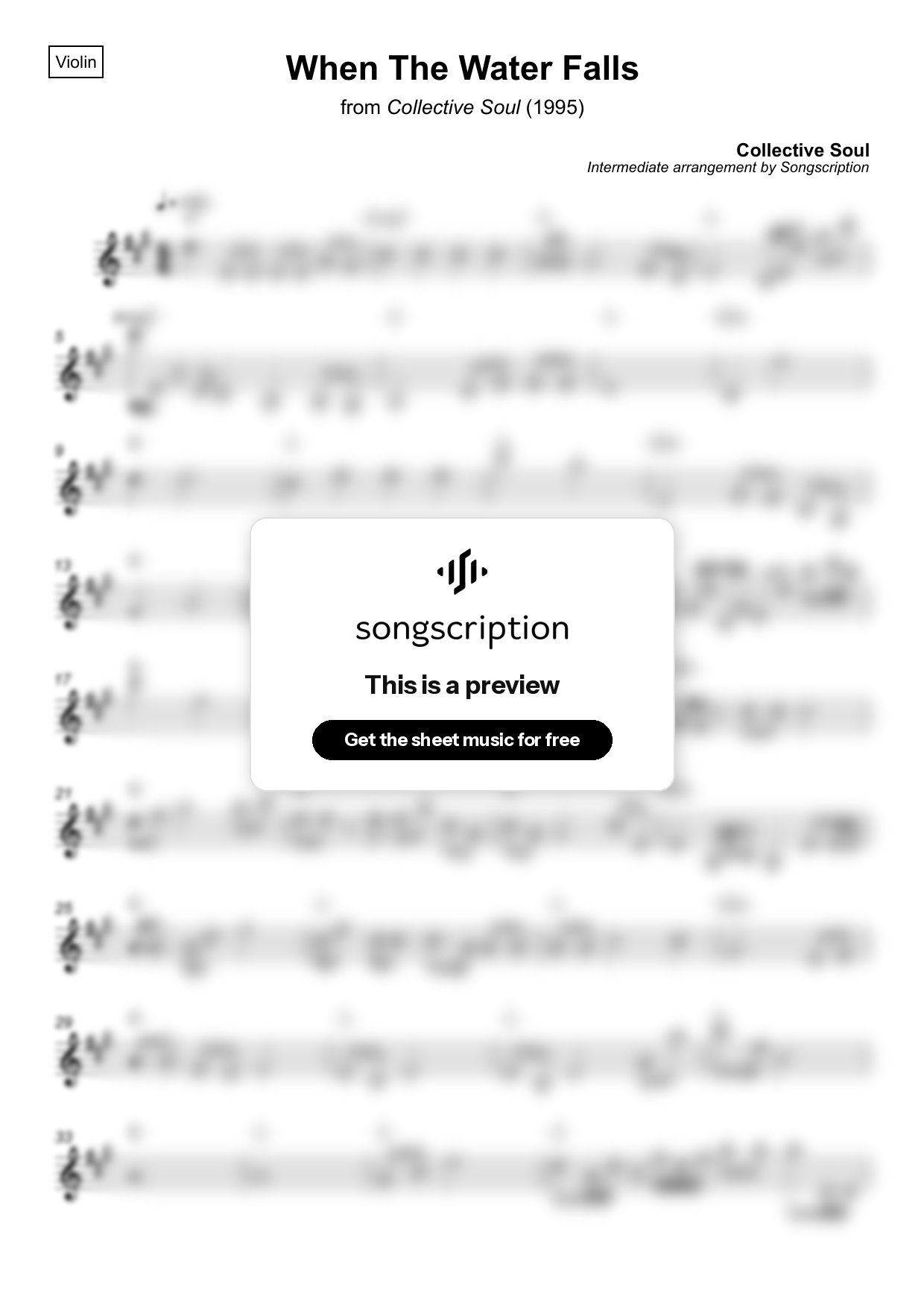 Intermediate Violin Sheet Music for "When The Water Falls" by Collective Soul