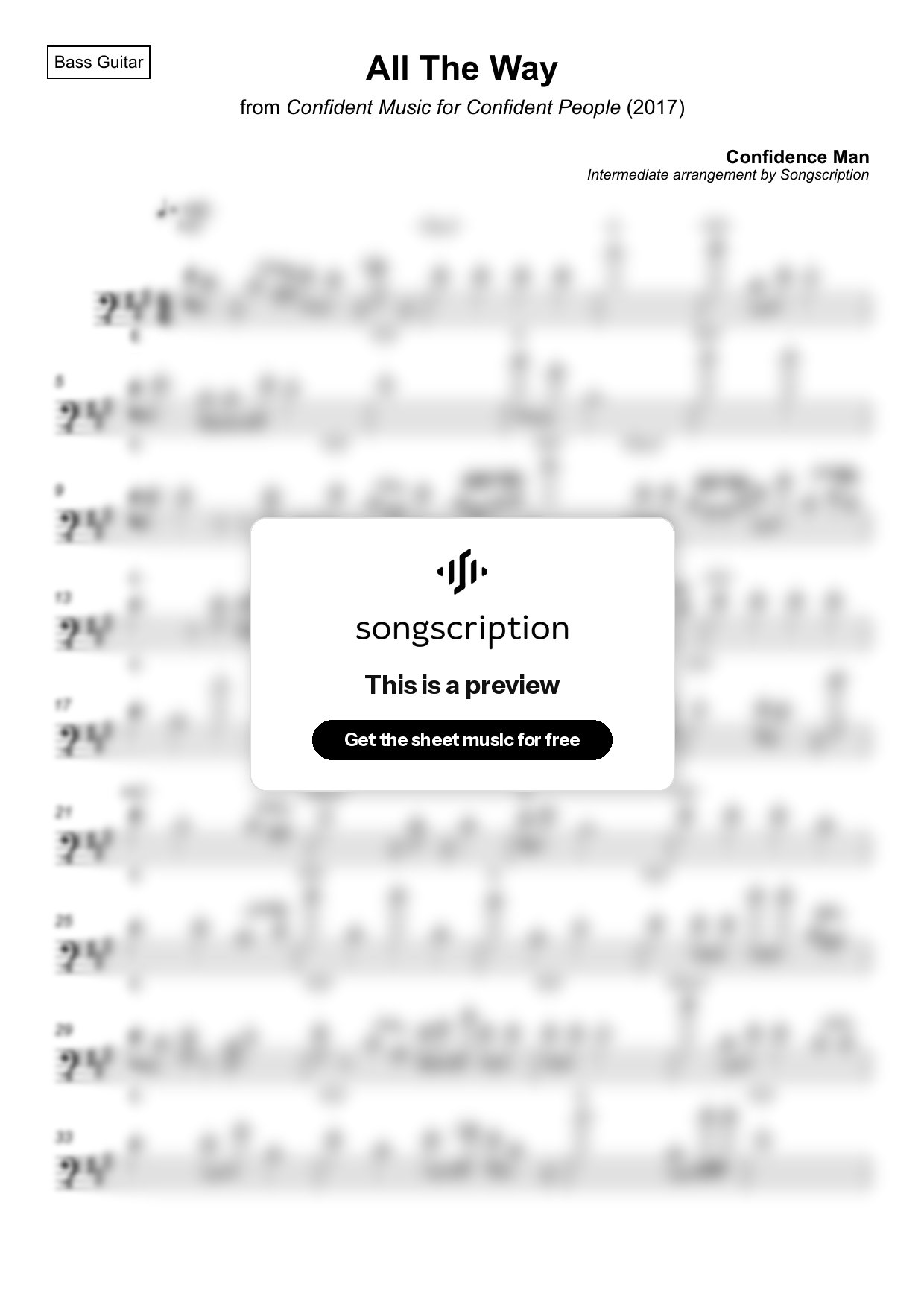 Intermediate Bass Guitar Sheet Music for "All The Way" by Confidence Man