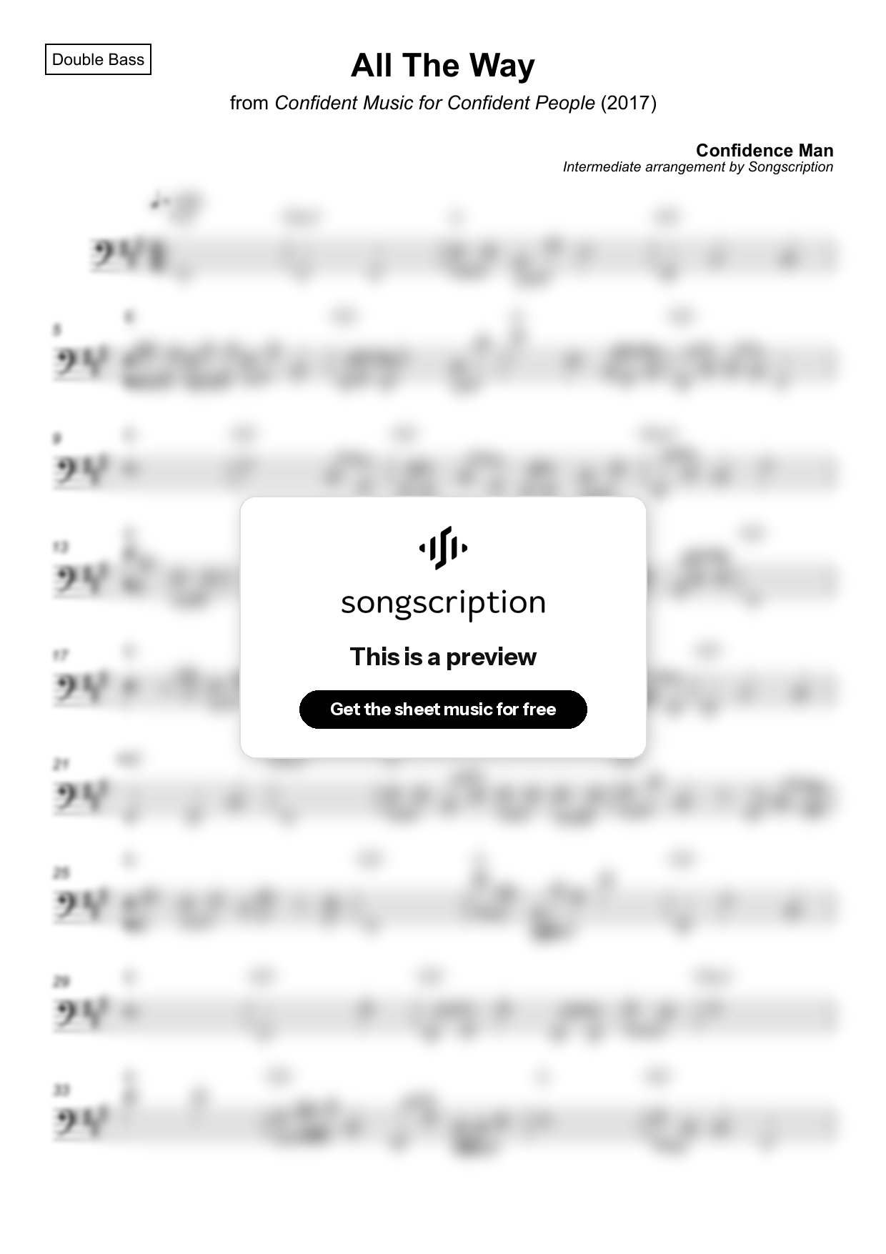 Intermediate Double Bass Sheet Music for "All The Way" by Confidence Man