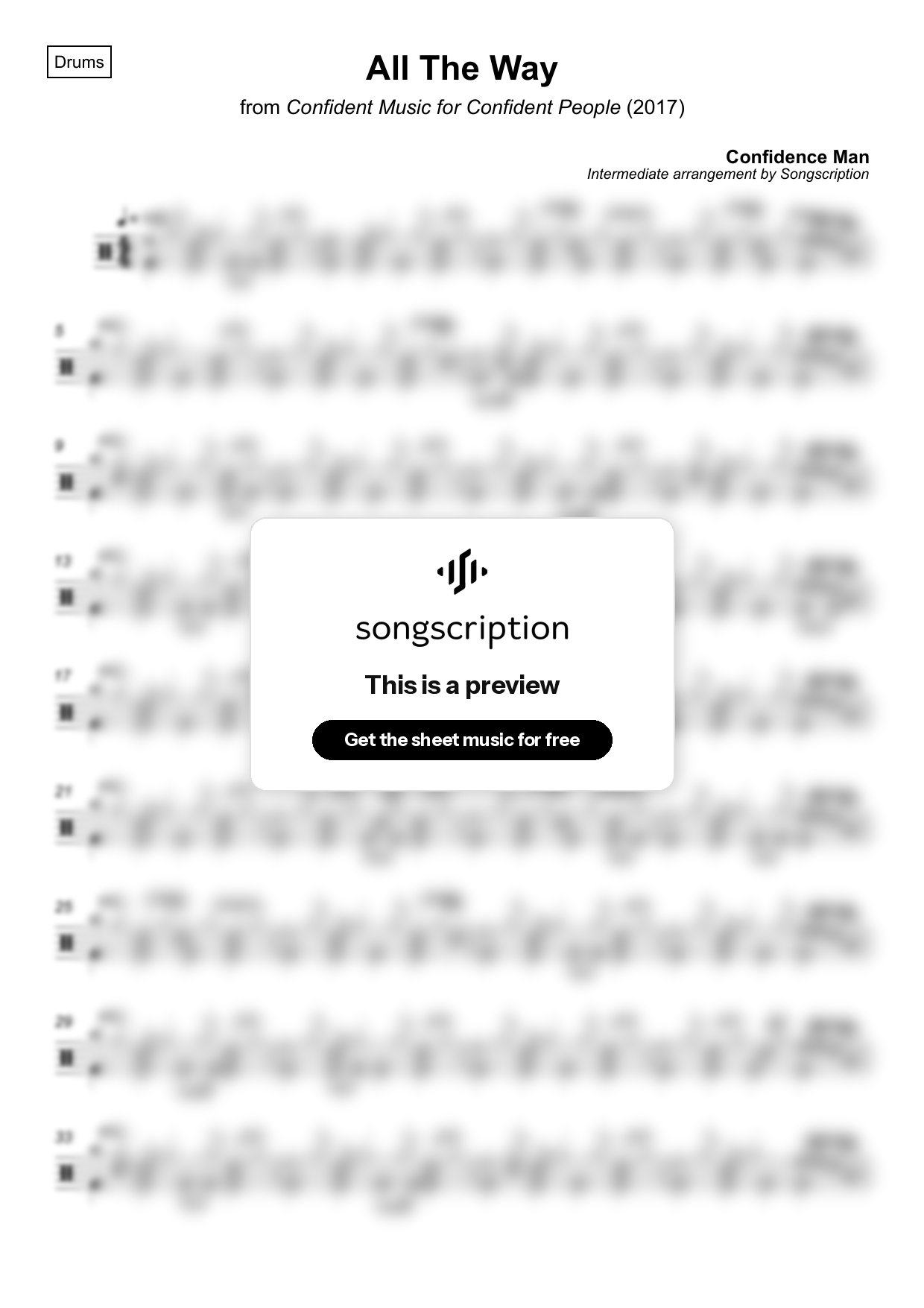 Intermediate Drums Sheet Music for "All The Way" by Confidence Man