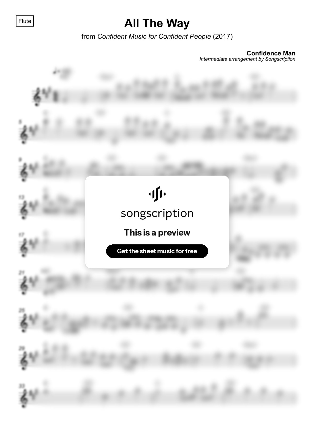 Intermediate Flute Sheet Music for "All The Way" by Confidence Man