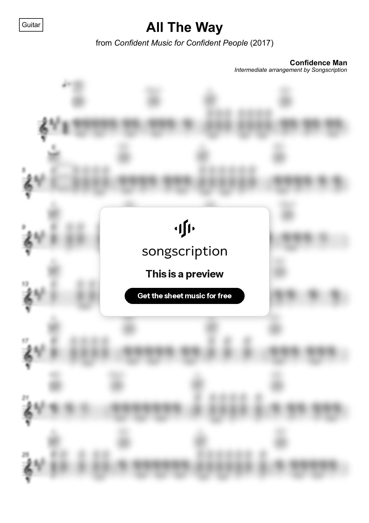 Intermediate Acoustic Guitar Sheet Music for "All The Way" by Confidence Man