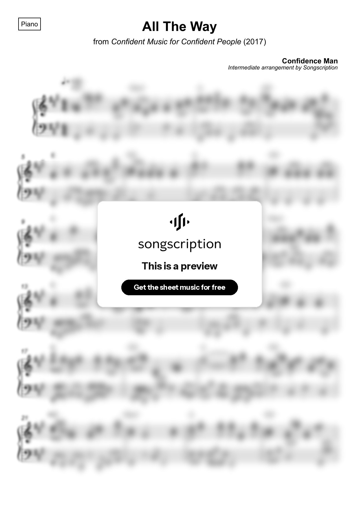 Intermediate Piano Sheet Music for "All The Way" by Confidence Man