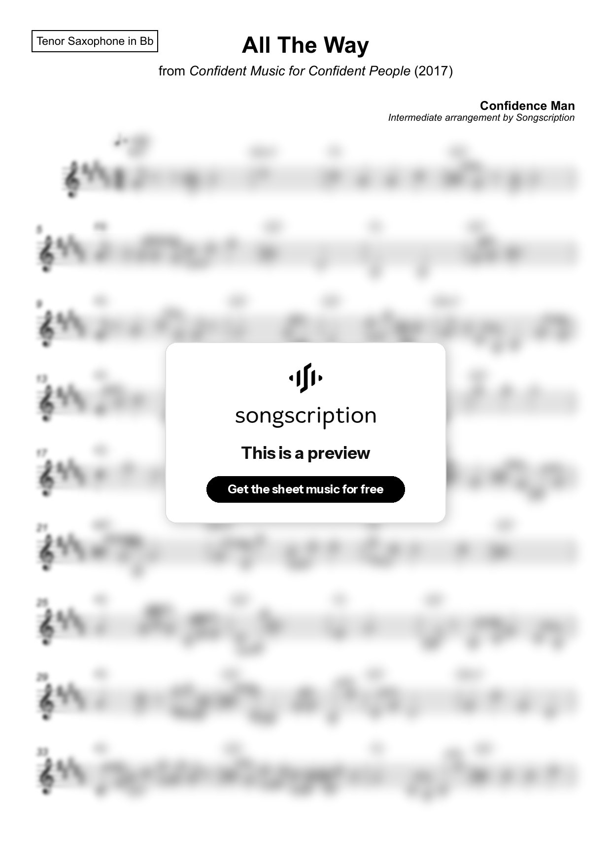 Intermediate Tenor Sax Sheet Music for "All The Way" by Confidence Man