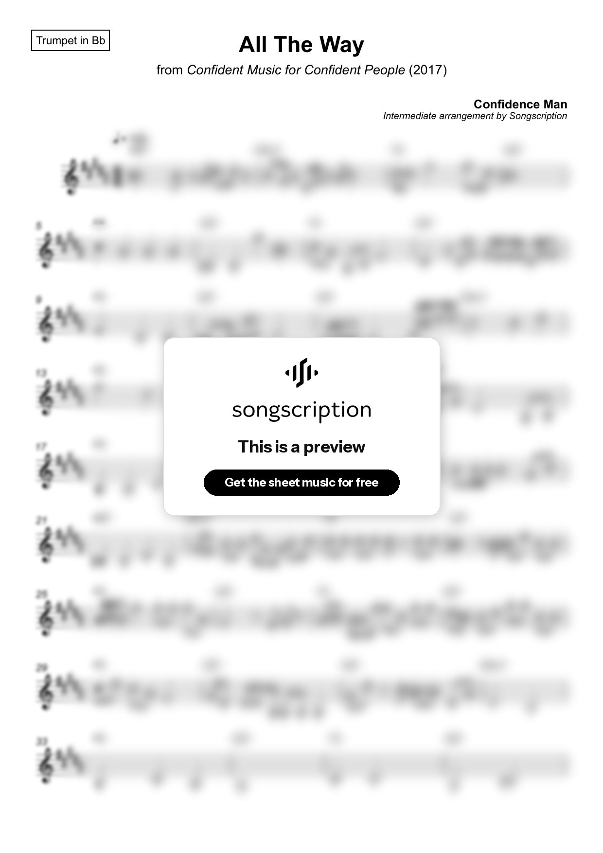 Intermediate Trumpet Sheet Music for "All The Way" by Confidence Man