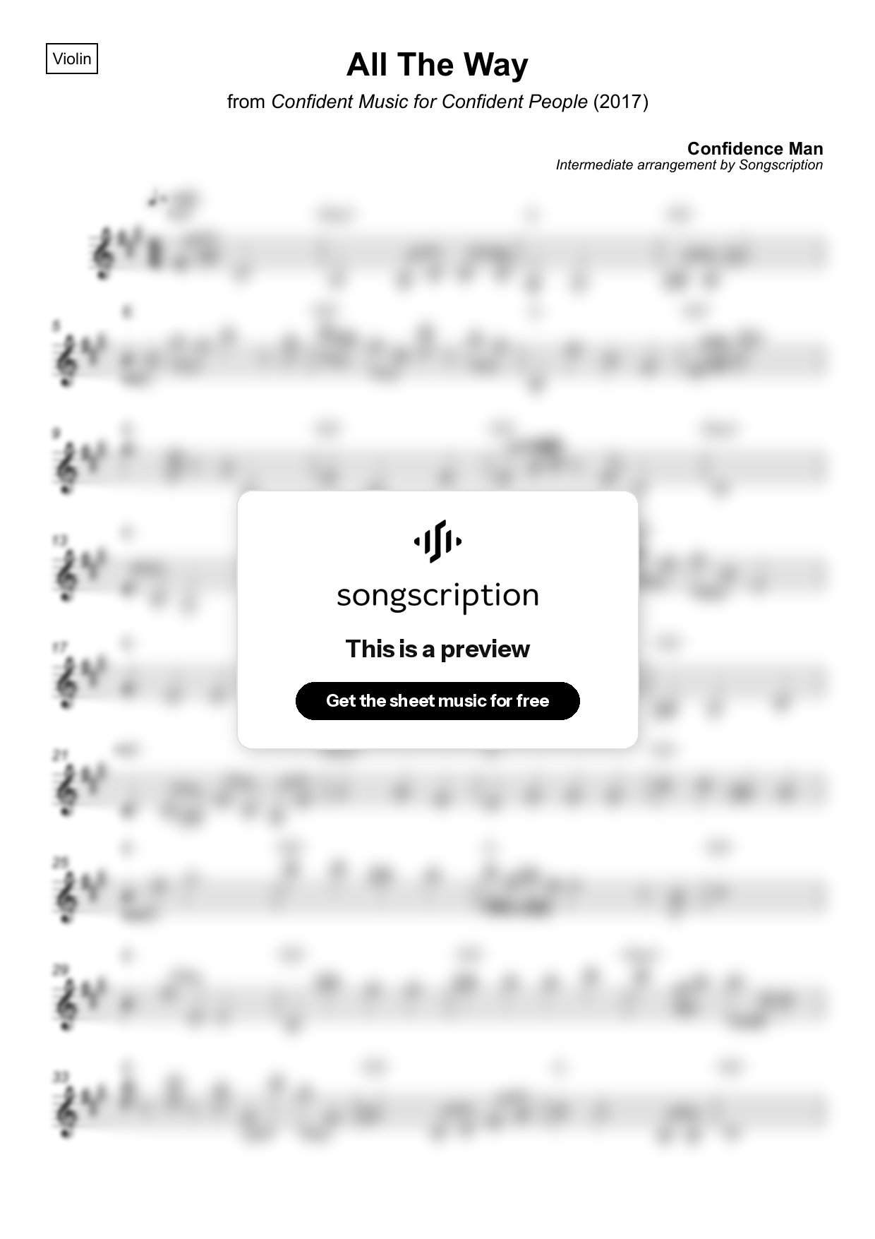 Intermediate Violin Sheet Music for "All The Way" by Confidence Man