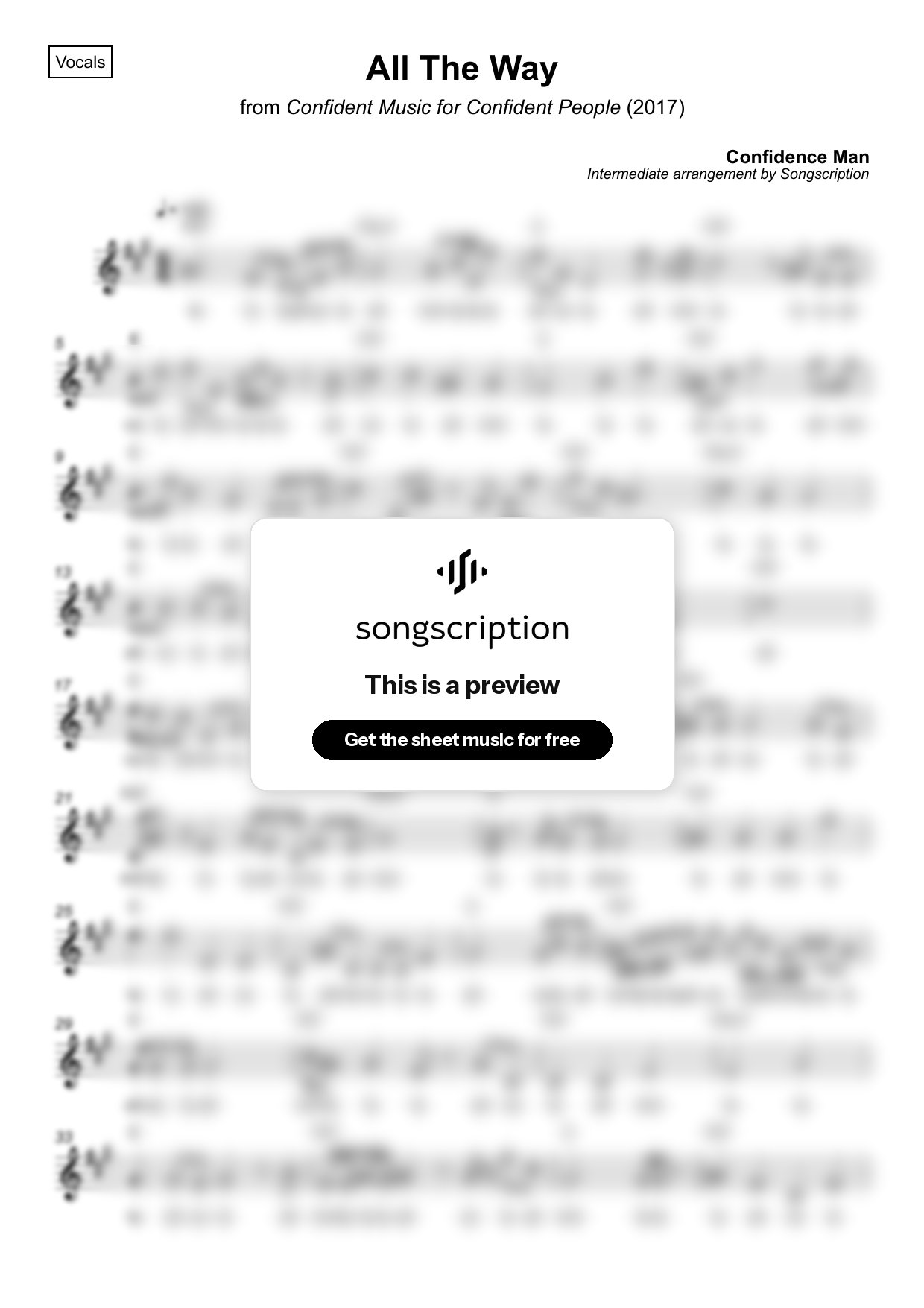 Intermediate Vocals Sheet Music for "All The Way" by Confidence Man