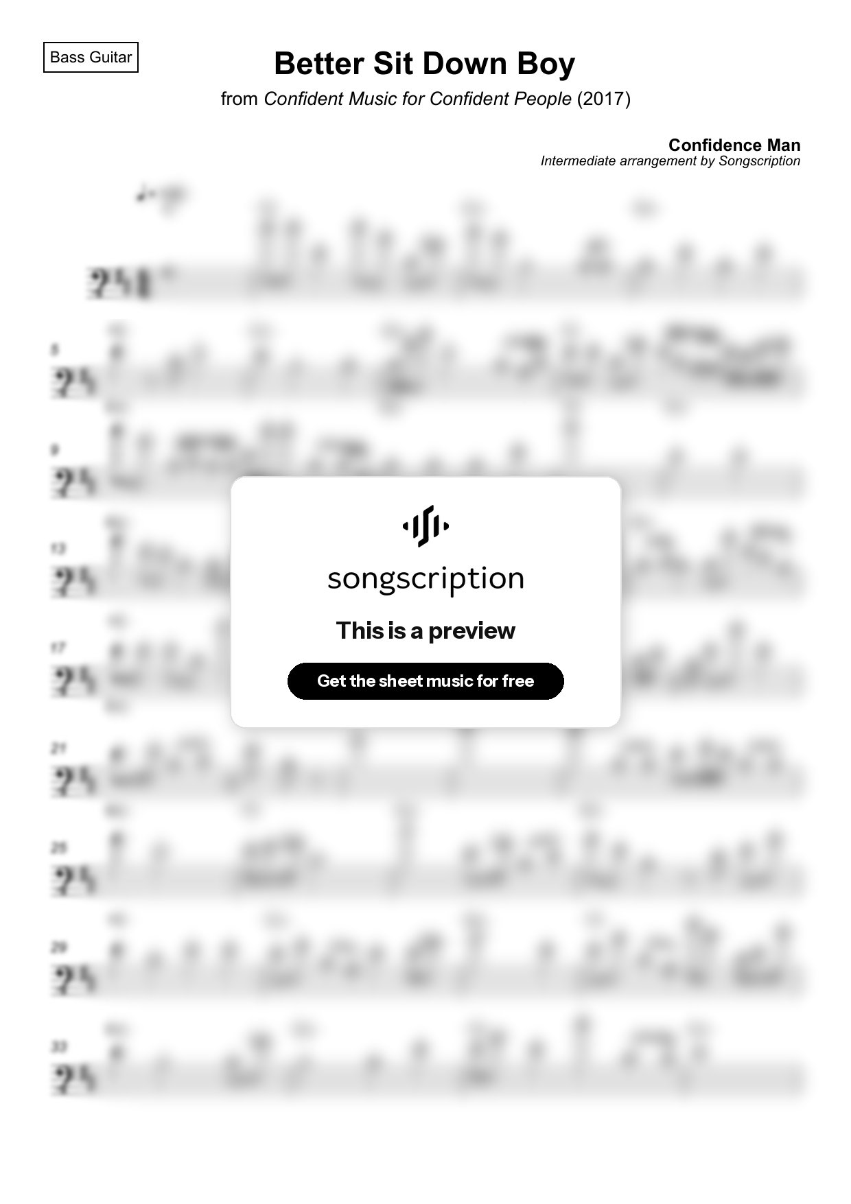 Intermediate Bass Guitar Sheet Music for "Better Sit Down Boy" by Confidence Man