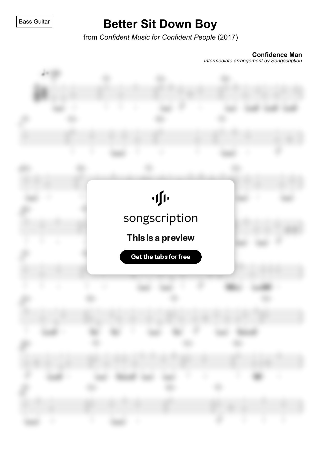 Intermediate Bass Guitar Tabs for "Better Sit Down Boy" by Confidence Man