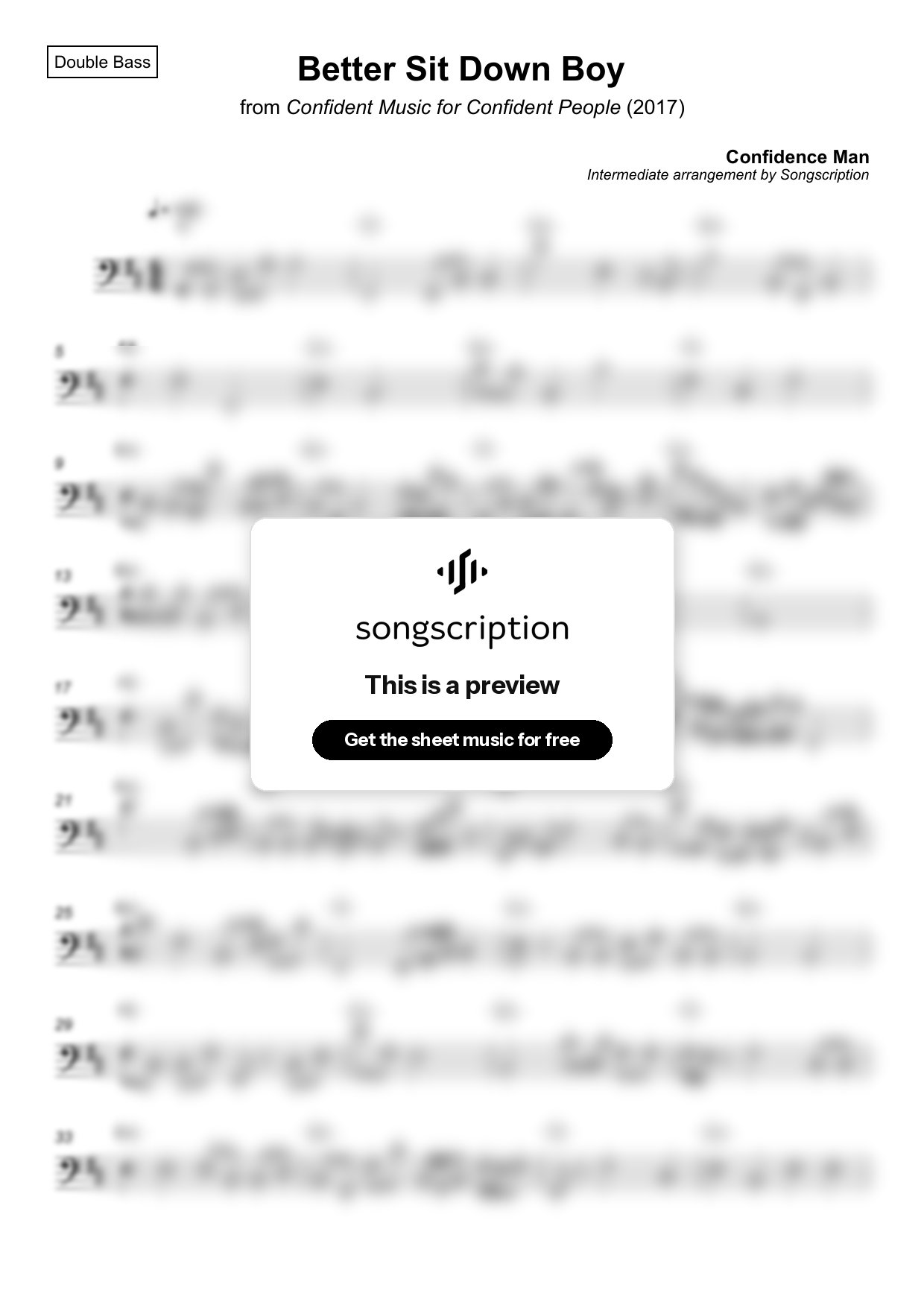 Intermediate Double Bass Sheet Music for "Better Sit Down Boy" by Confidence Man