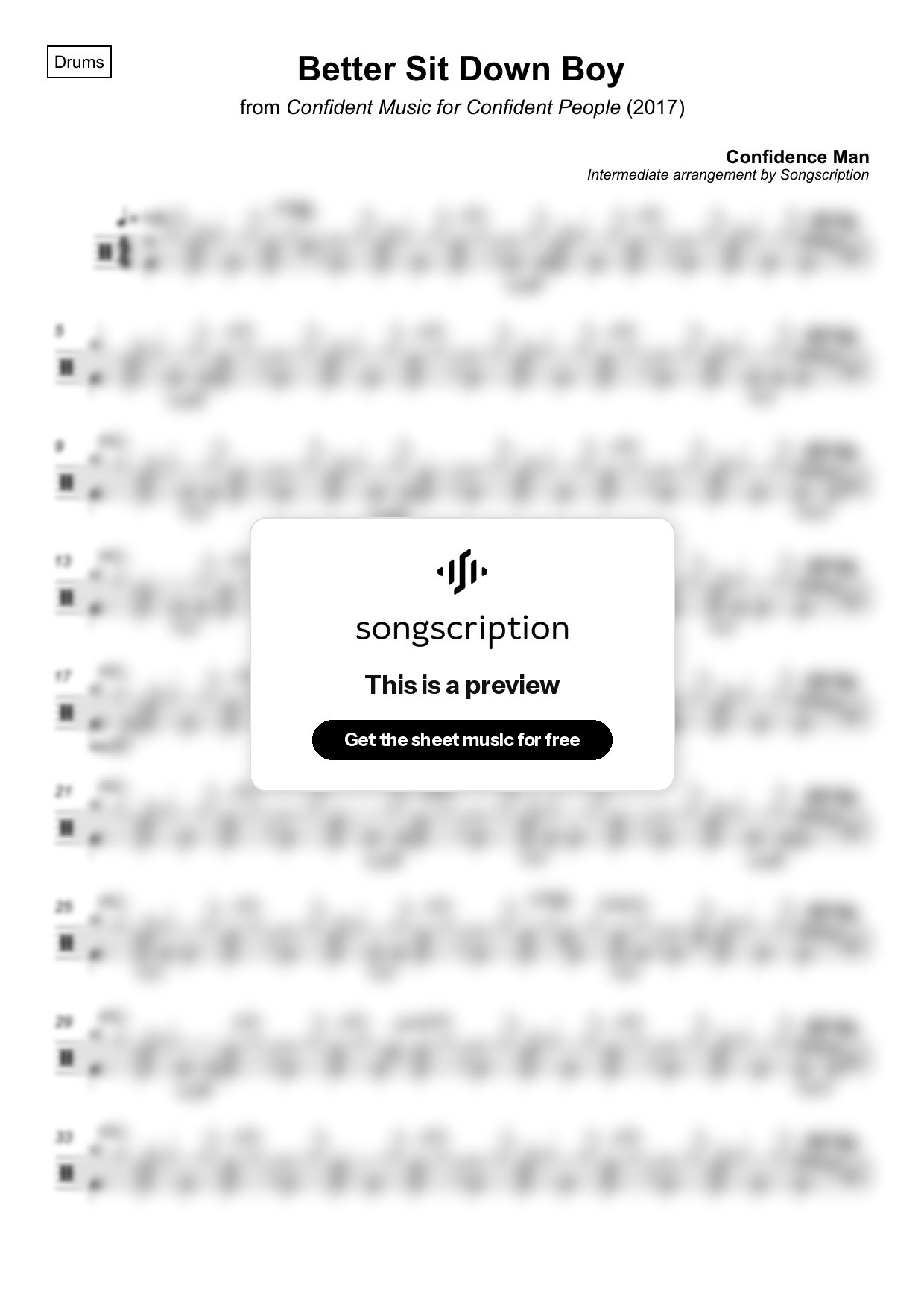 Intermediate Drums Sheet Music for "Better Sit Down Boy" by Confidence Man