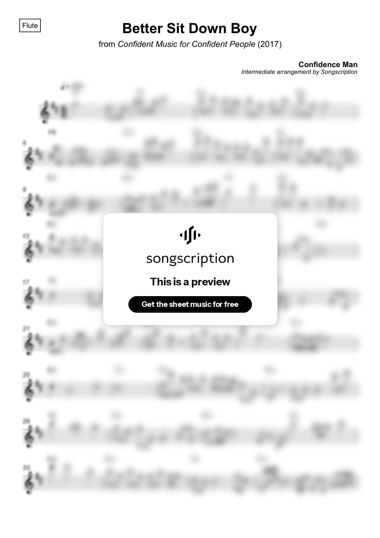 Intermediate Flute Sheet Music for "Better Sit Down Boy" by Confidence Man