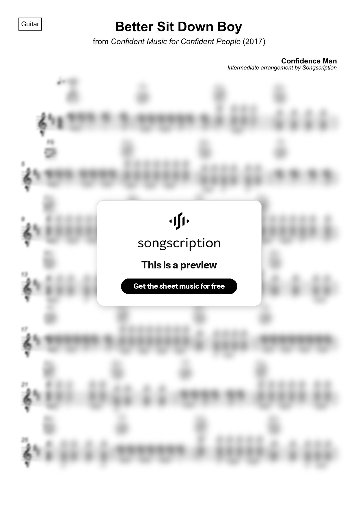 Intermediate Acoustic Guitar Sheet Music for "Better Sit Down Boy" by Confidence Man