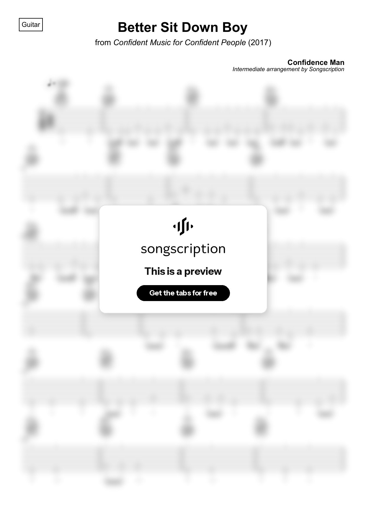 Intermediate Acoustic Guitar Tabs for "Better Sit Down Boy" by Confidence Man