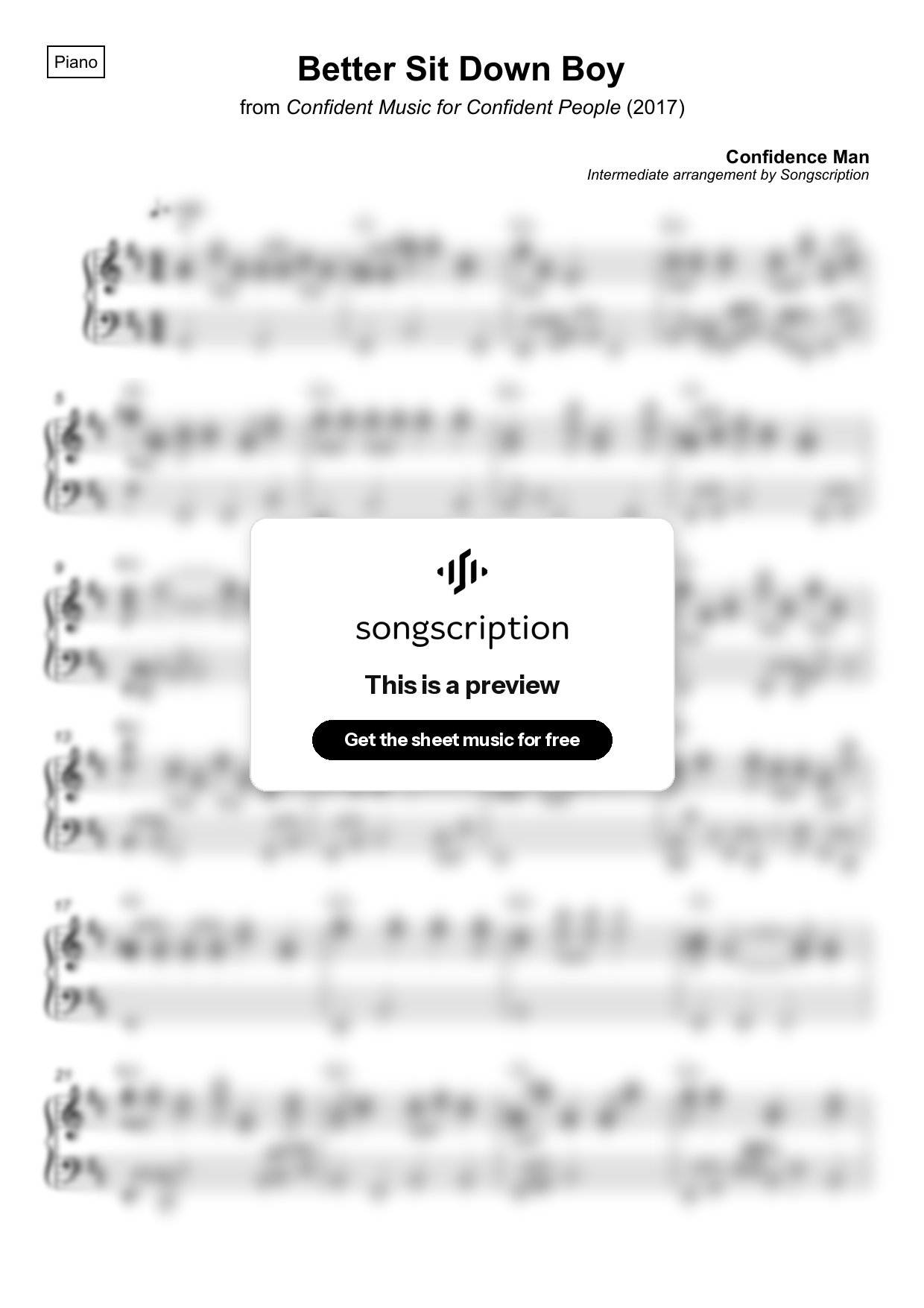 Intermediate Piano Sheet Music for "Better Sit Down Boy" by Confidence Man