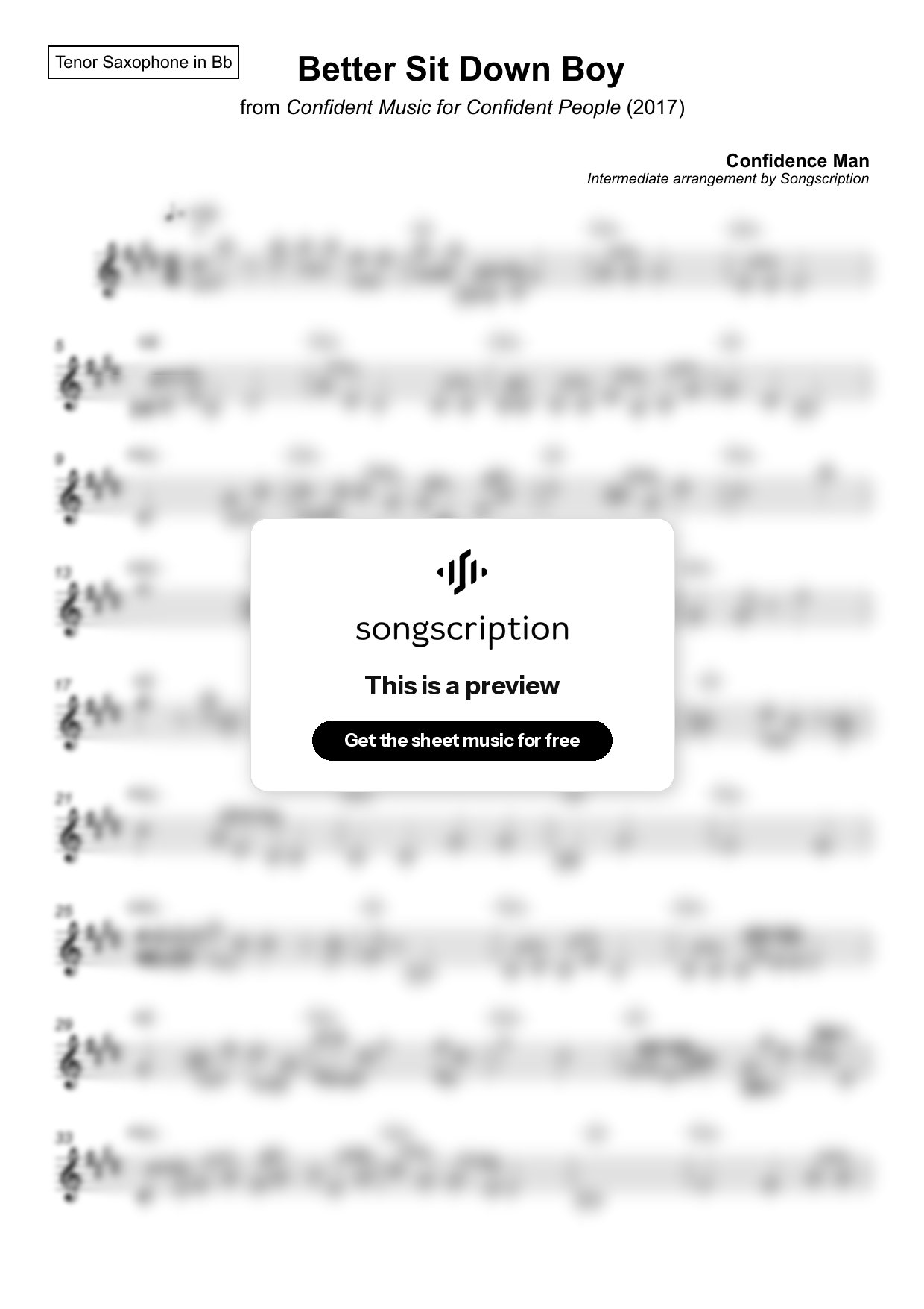 Intermediate Tenor Sax Sheet Music for "Better Sit Down Boy" by Confidence Man