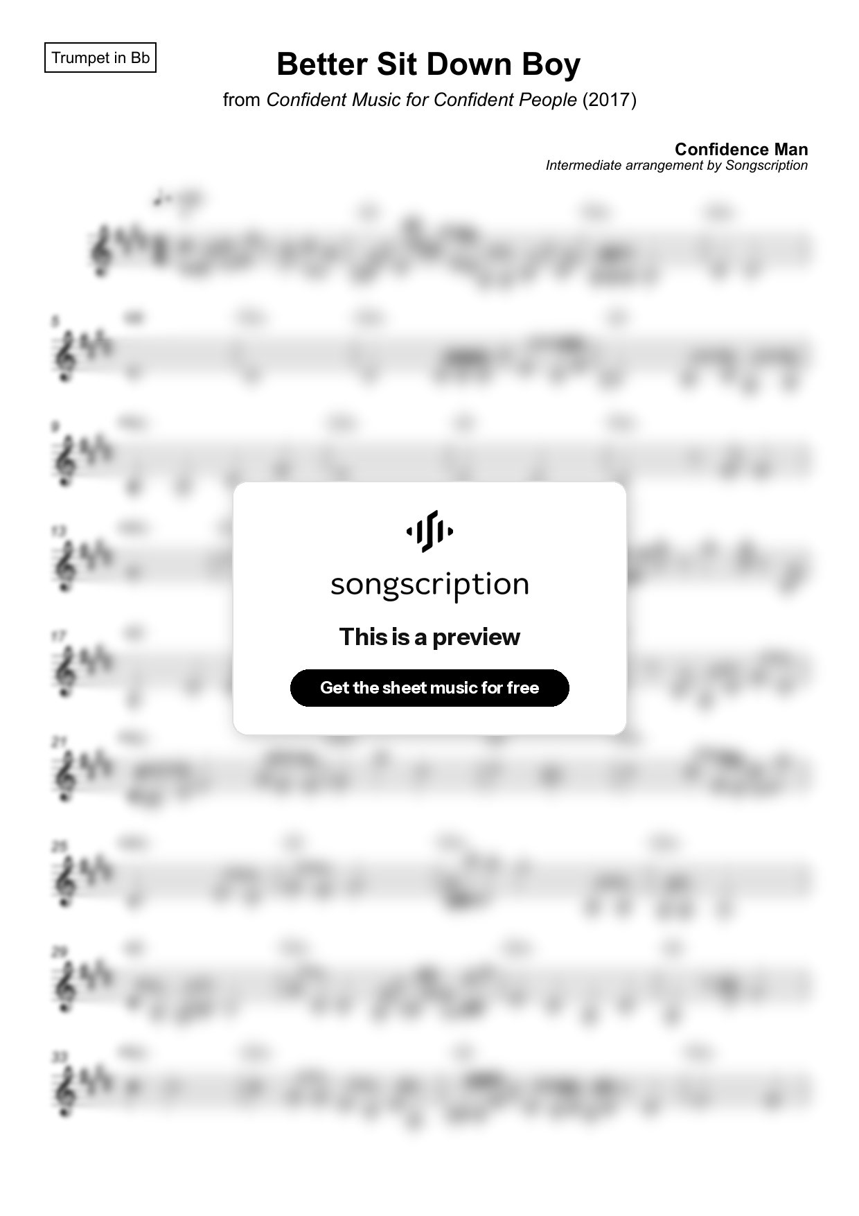 Intermediate Trumpet Sheet Music for "Better Sit Down Boy" by Confidence Man
