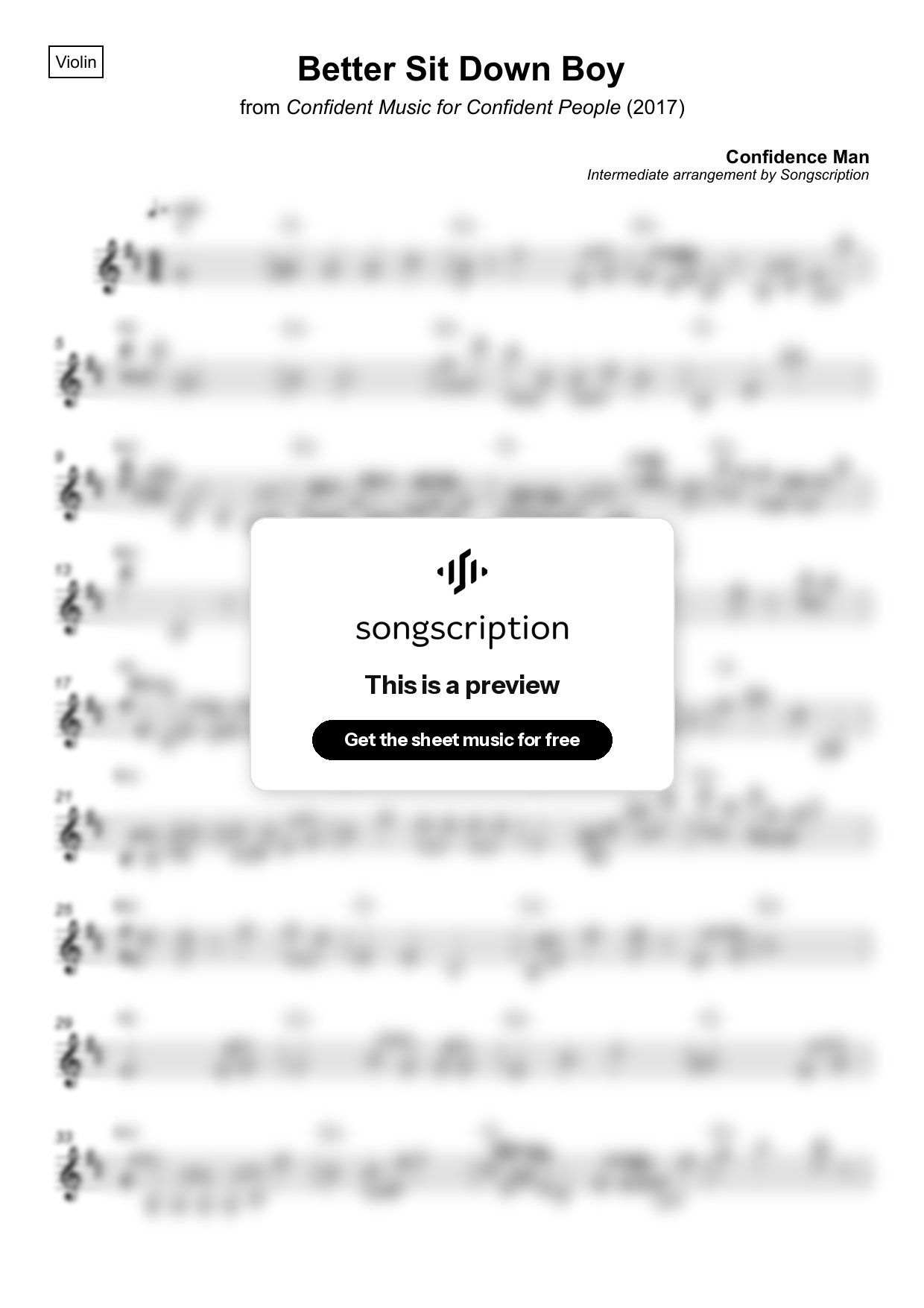 Intermediate Violin Sheet Music for "Better Sit Down Boy" by Confidence Man