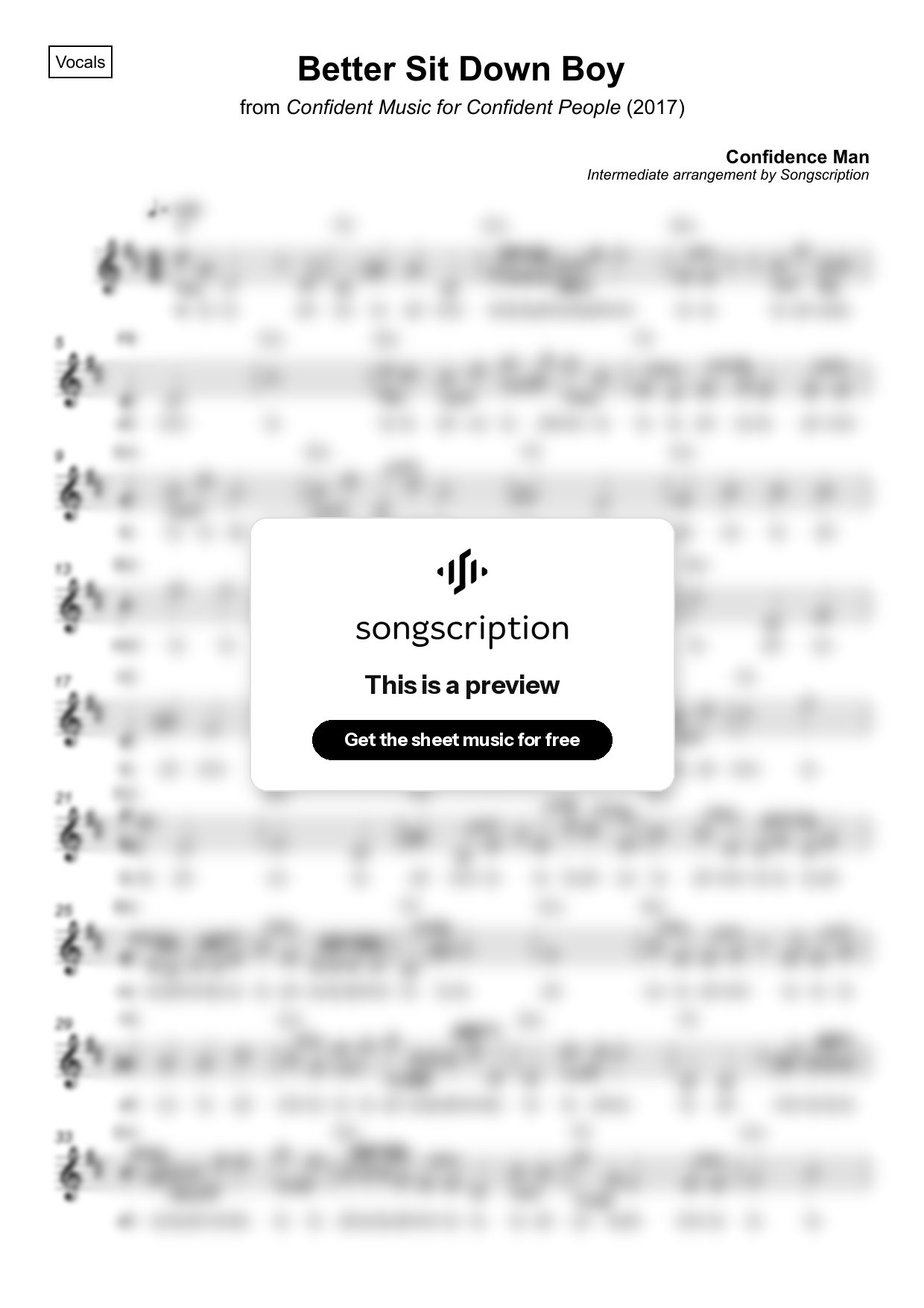 Intermediate Vocals Sheet Music for "Better Sit Down Boy" by Confidence Man